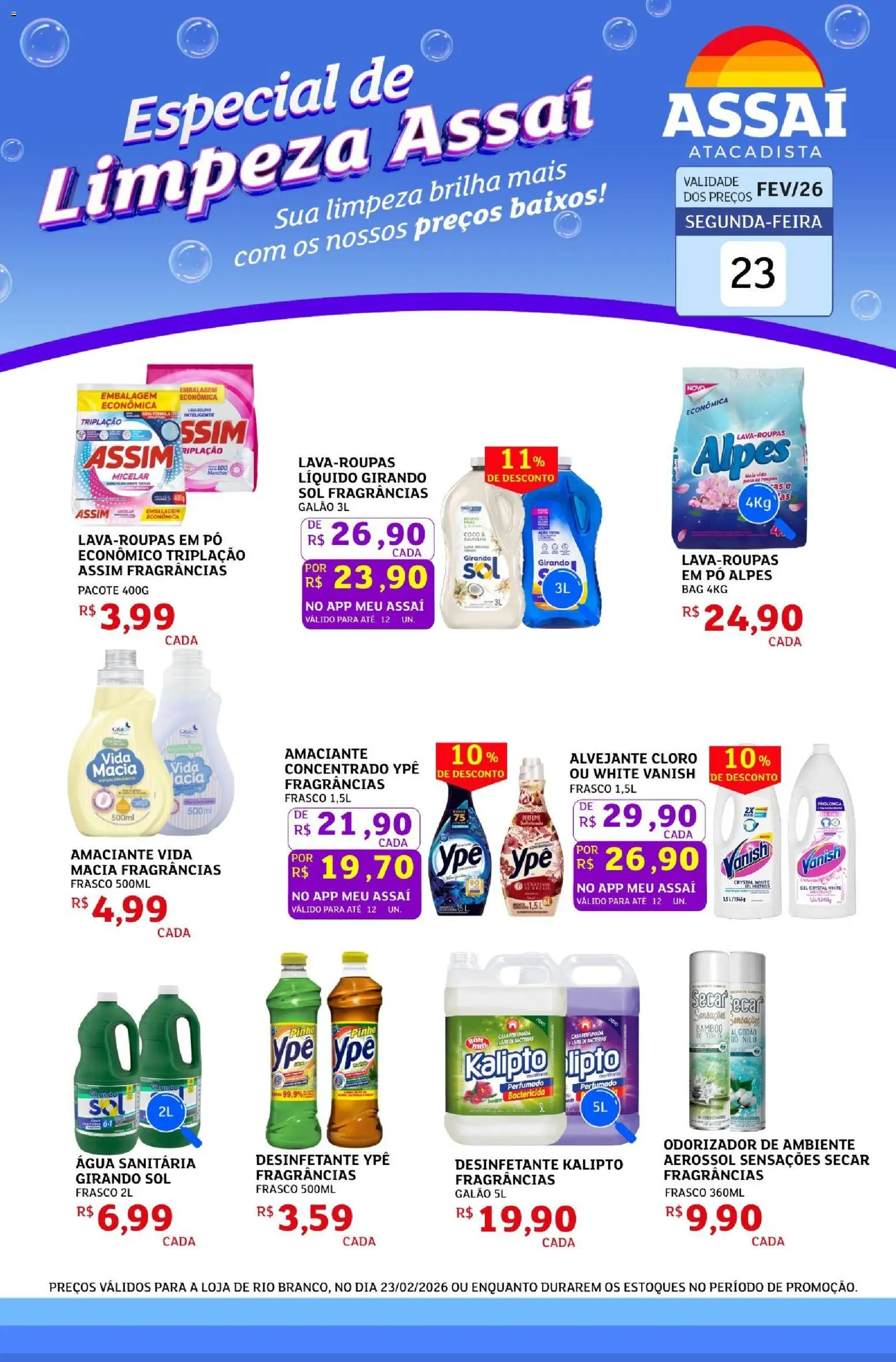Assaí Atacadista Folheto - válido de 23.02.2026 | Página: 1 | Produtos: Perfume, Cloro, Girando sol, Água sanitária