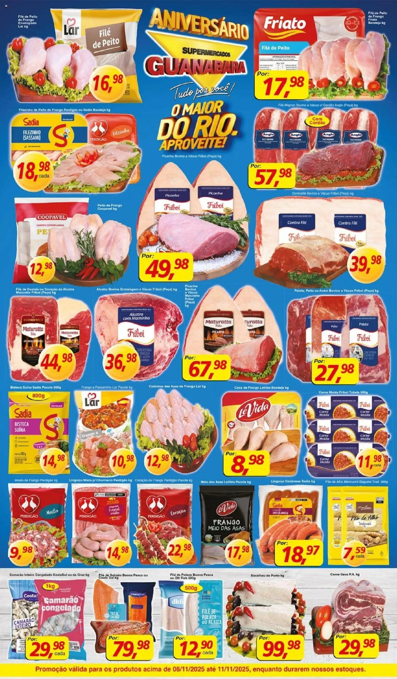 Supermercados Guanabara Folheto - válido de 08.11.2025 | Página: 5 | Produtos: Linguiça, Maminha, Coração de frango, Pão