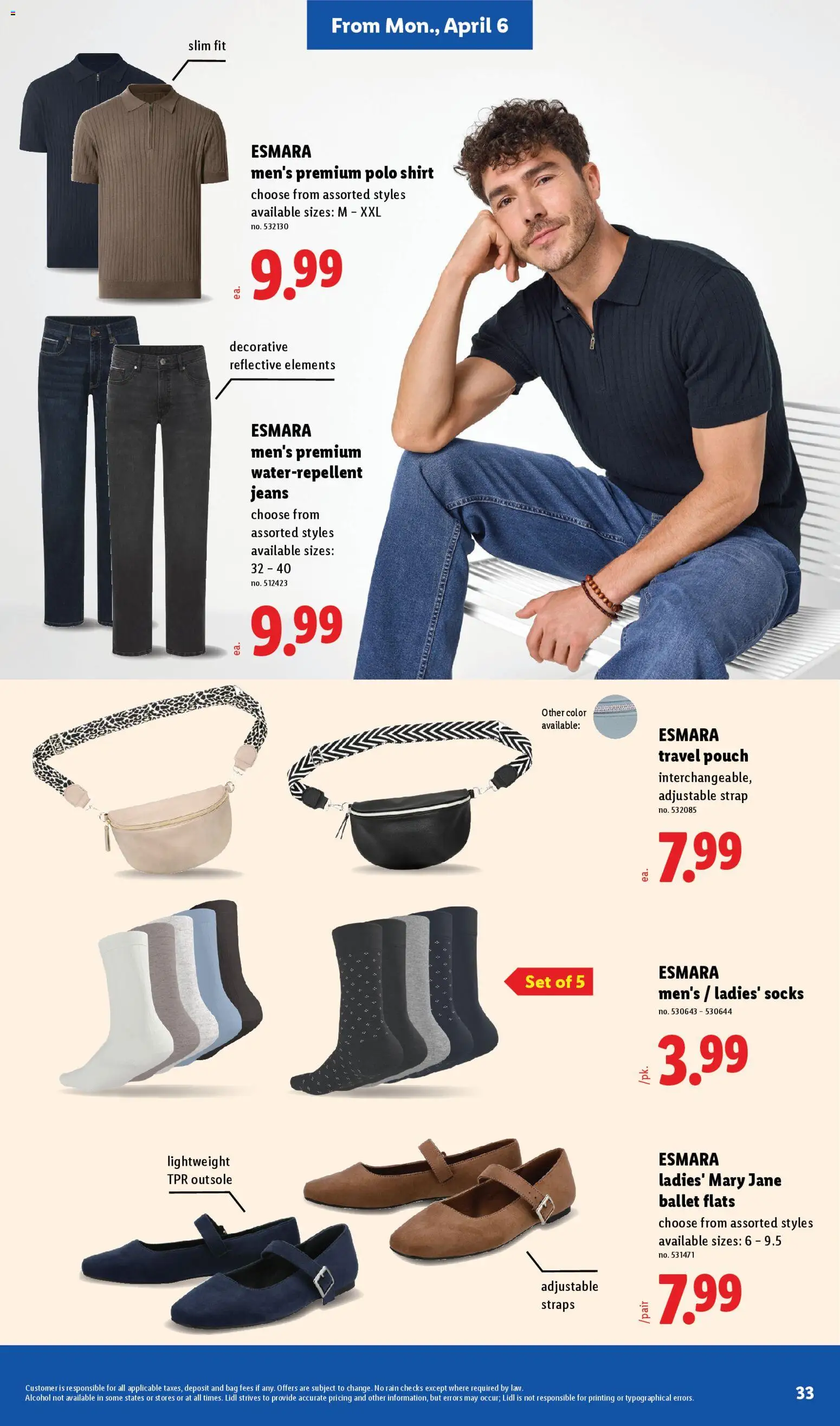 Lidl Weekly Ad - valid from 01.04.2026 | Page: 33 | Products: Shirt, Socks, Jeans, Bag