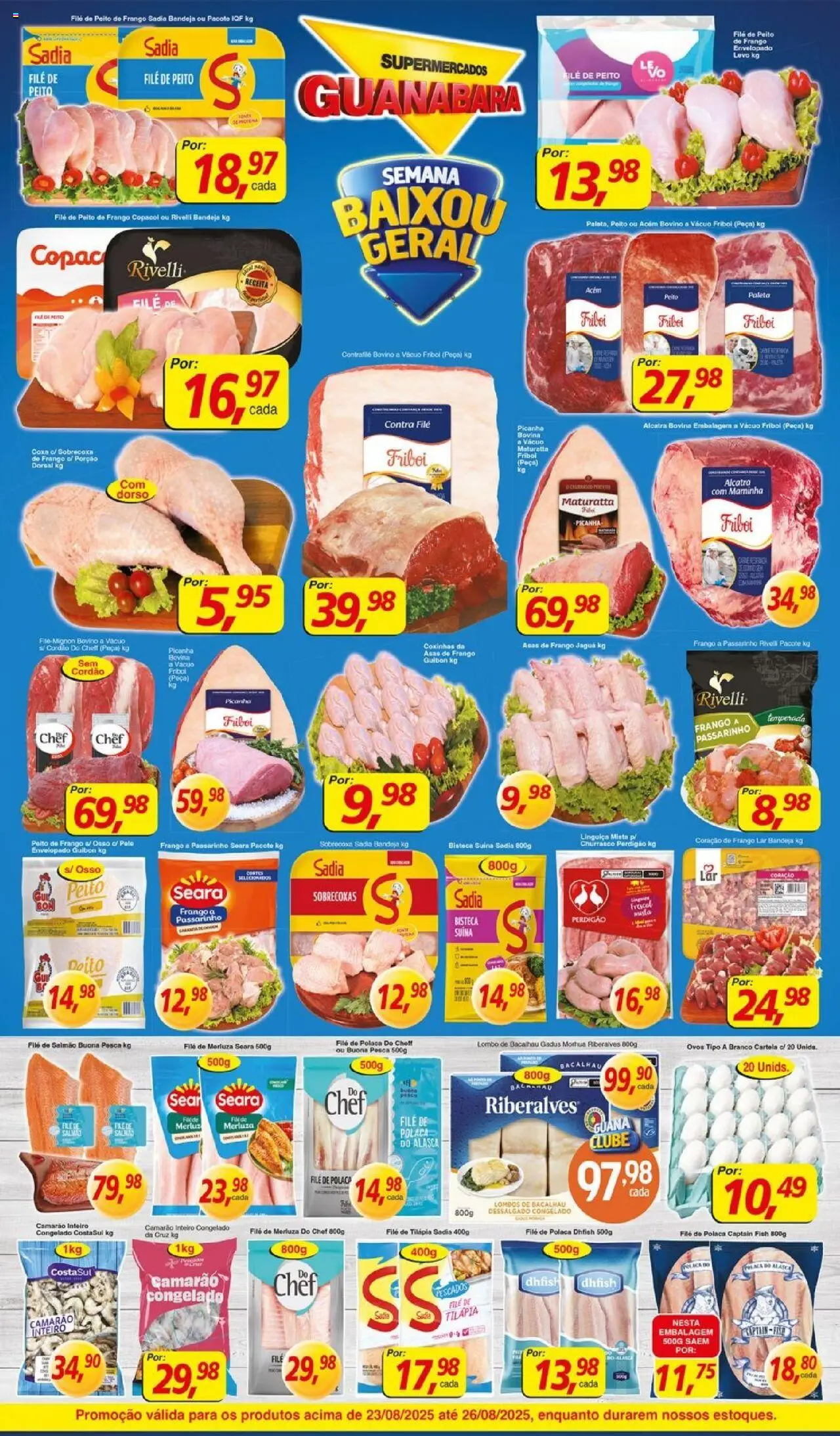 Supermercados Guanabara Folheto - válido de 23.08.2025 | Página: 9 | Produtos: Bacalhau, Acém, Camarão, Tilápia
