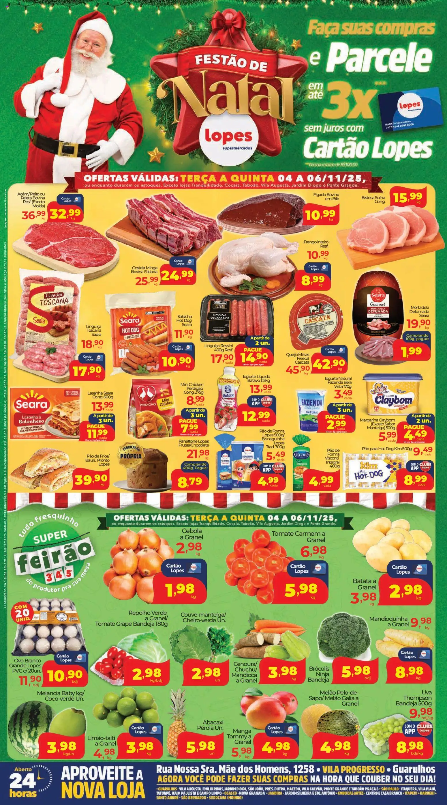 Lopes Supermercados Folheto - válido de 04.11.2025 | Página: 1 | Produtos: Mandioquinha, Panettone, Pão de forma, Batata
