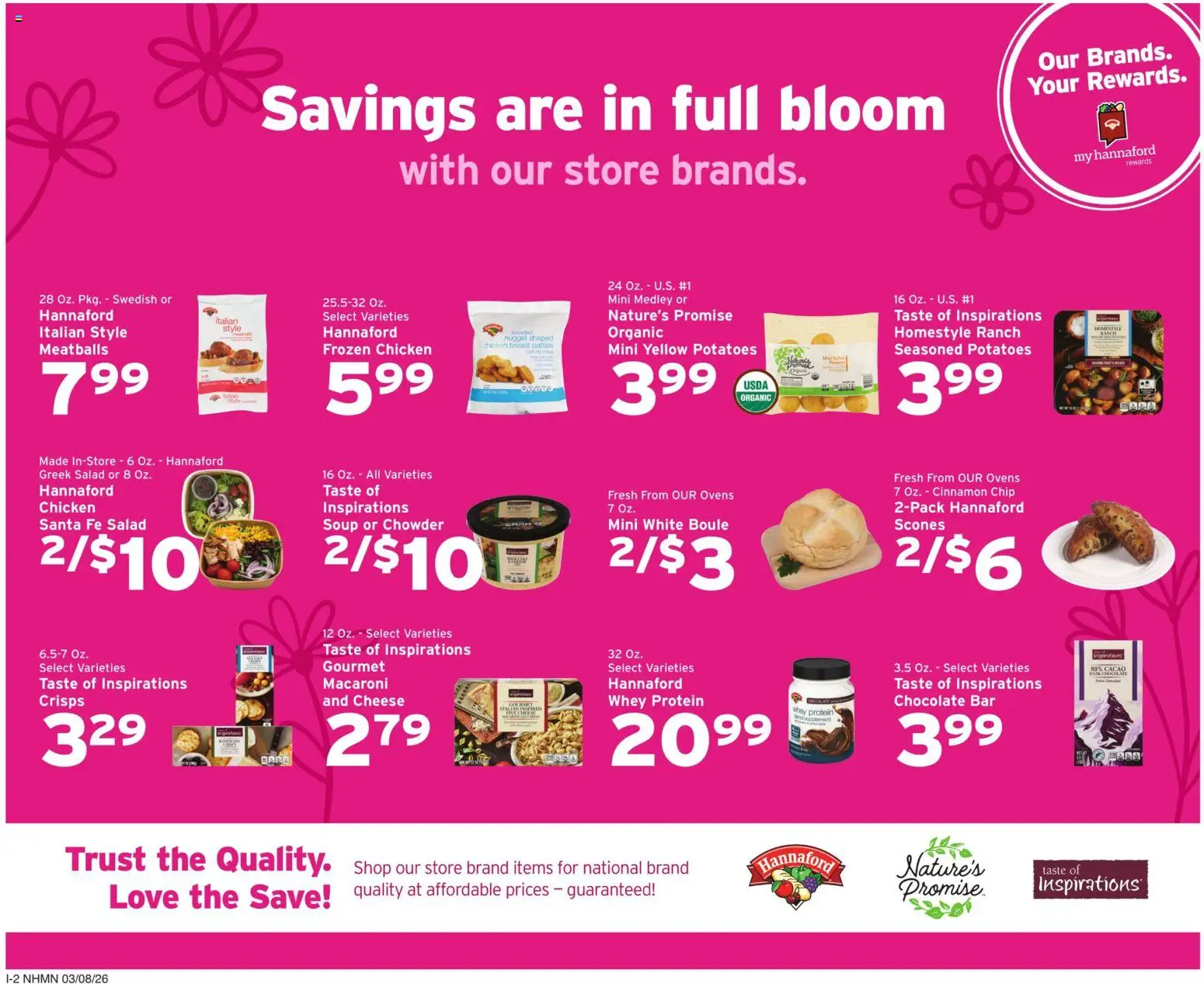 Hannaford Weekly Ad - valid from 08.03.2026 | Page: 12 | Products: Cheese, Chocolate, Salad, Potatoes