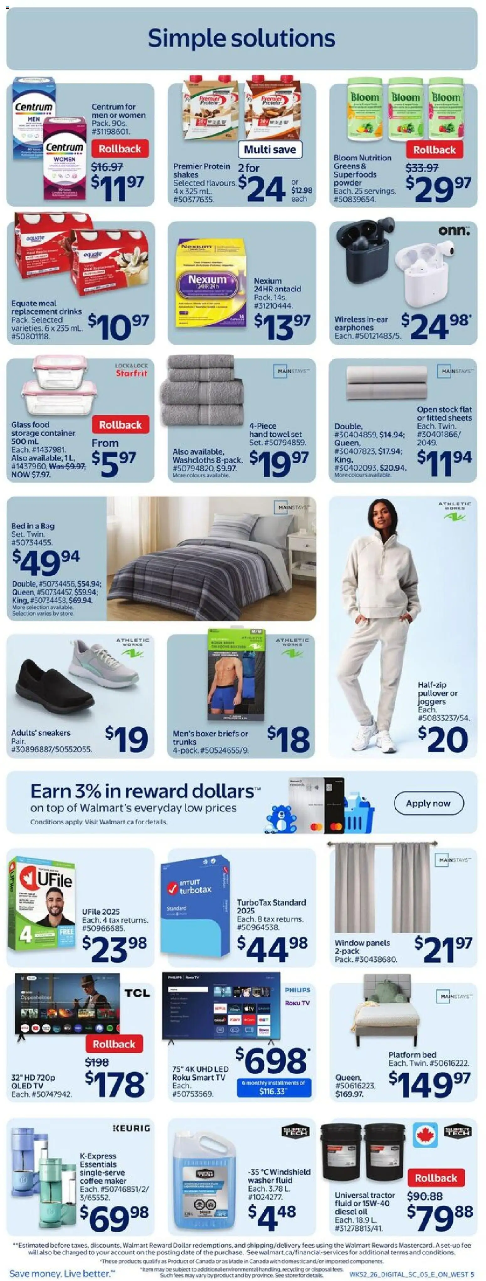 Walmart flyer valid from 22.01.2026 | Page: 6 | Products: Tv, Bag, Coffee maker, Bed