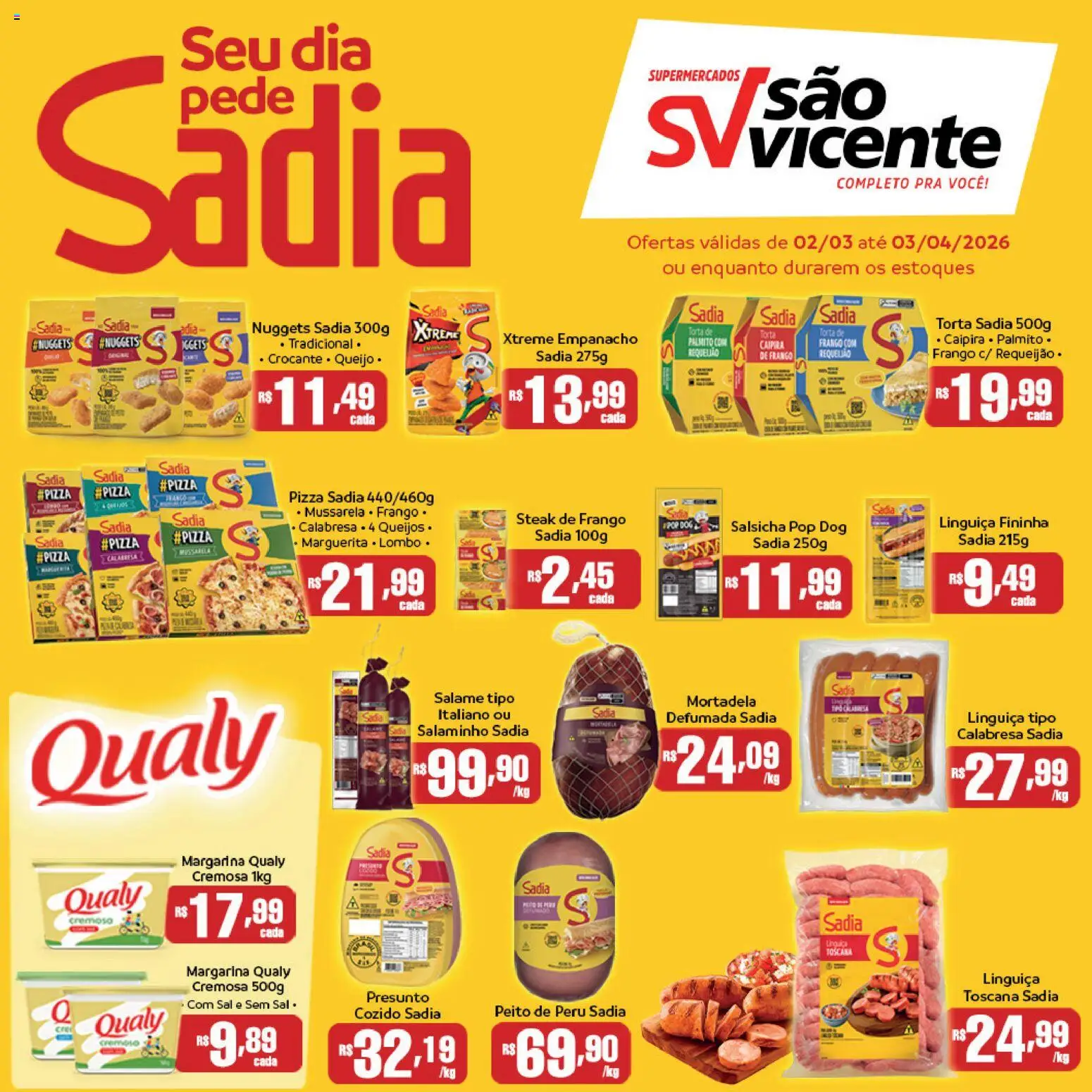 Supermercados São Vicente Folheto - válido de 02.03.2026 | Página: 1 | Produtos: Presunto, Mortadela, Peito de peru, Sal