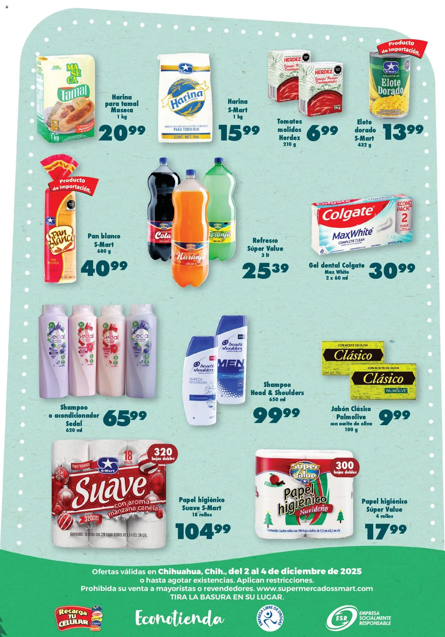 Nuevas ofertas de S-Mart válidas en toda la República Mexicana desde el 02.12.2025. ¡Encuentra las mejores ofertas en S-Mart folleto! | Página: 6 | Productos: Harina, Aceite de oliva, Papel higiénico, Jabón