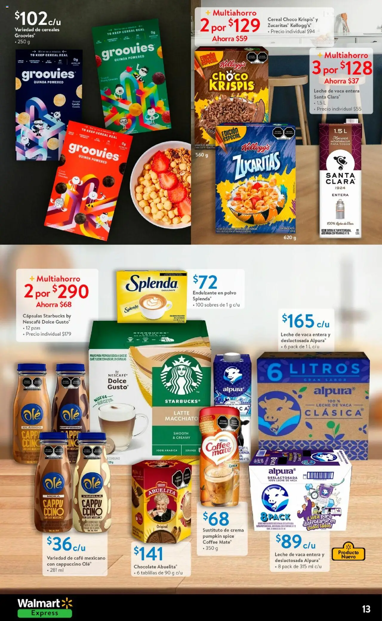 Nuevas ofertas de Walmart Express válidas en toda la República Mexicana desde el 14.10.2025. ¡Encuentra las mejores ofertas en Walmart Express - Folleto! | Página: 13 | Productos: Crema, Leche, Café, Vitaminas