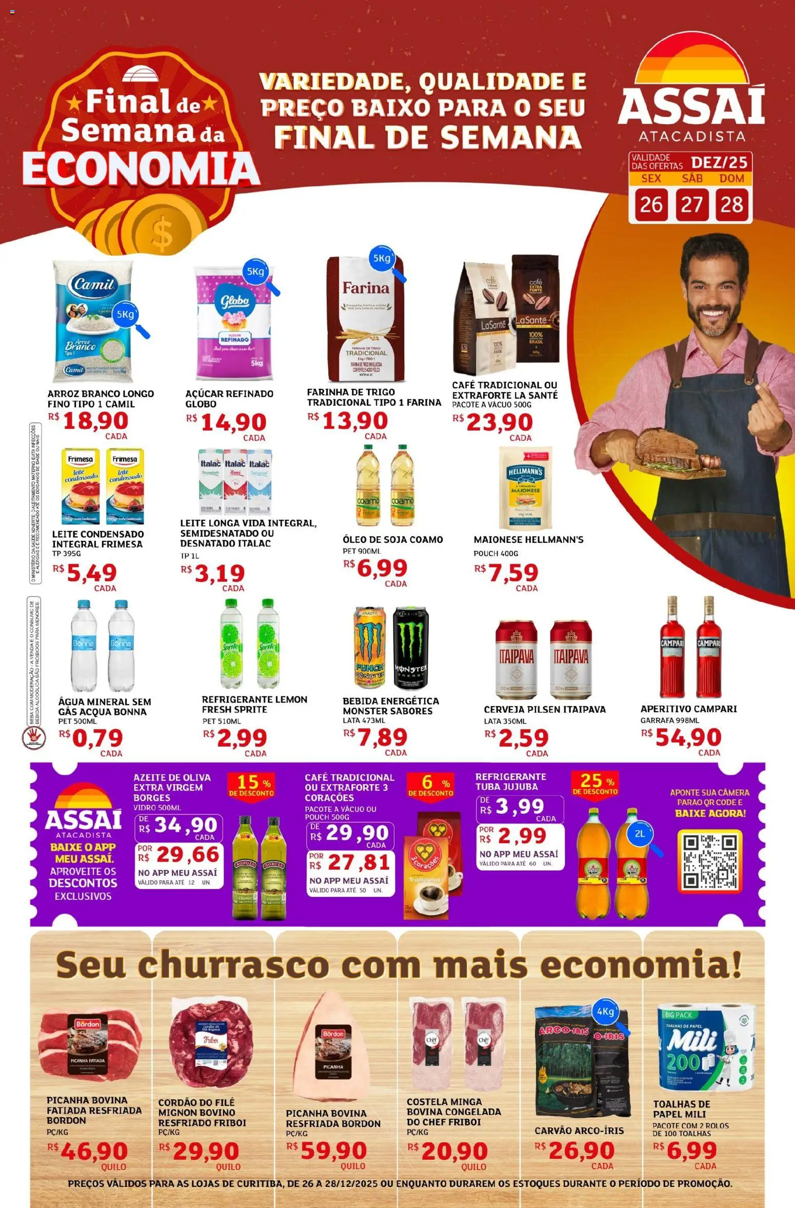 Assaí Atacadista Folheto - válido de 26.12.2025 | Página: 1 | Produtos: Farinha de trigo, Picanha, Arroz, Câmera
