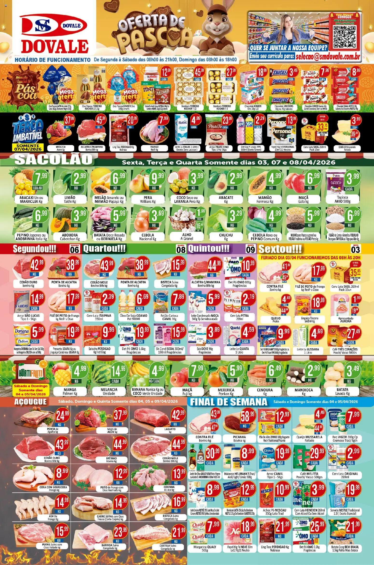 Dovale Folheto - válido de 03.04.2026 | Página: 1 | Produtos: Linguiça, Batata, Azeite, Peito de frango