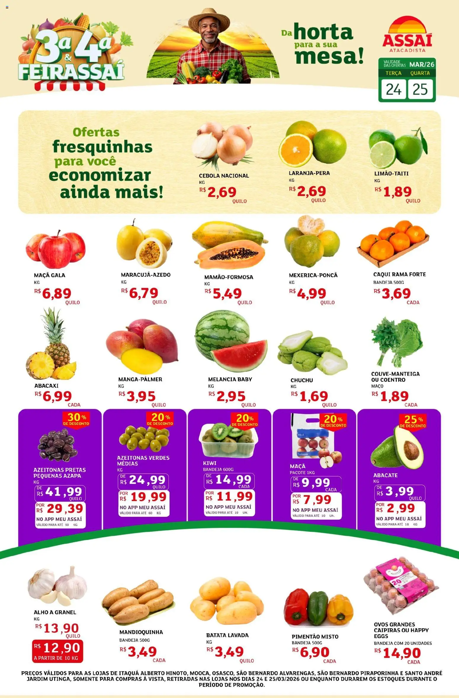 Assaí Atacadista Folheto - válido de 24.03.2026 | Página: 1 | Produtos: Chuchu, Azeitonas, Pimentão, Kiwi