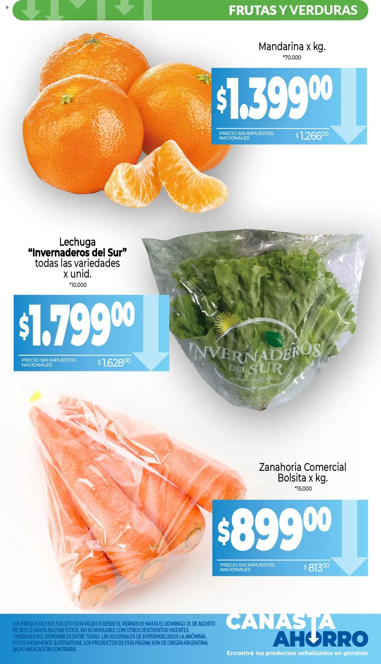 La Anonima - Canasta Ahorro │ válido desde el 01.08.2025 | Página: 2 | Productos: Lechuga, Zanahoria, Canasta