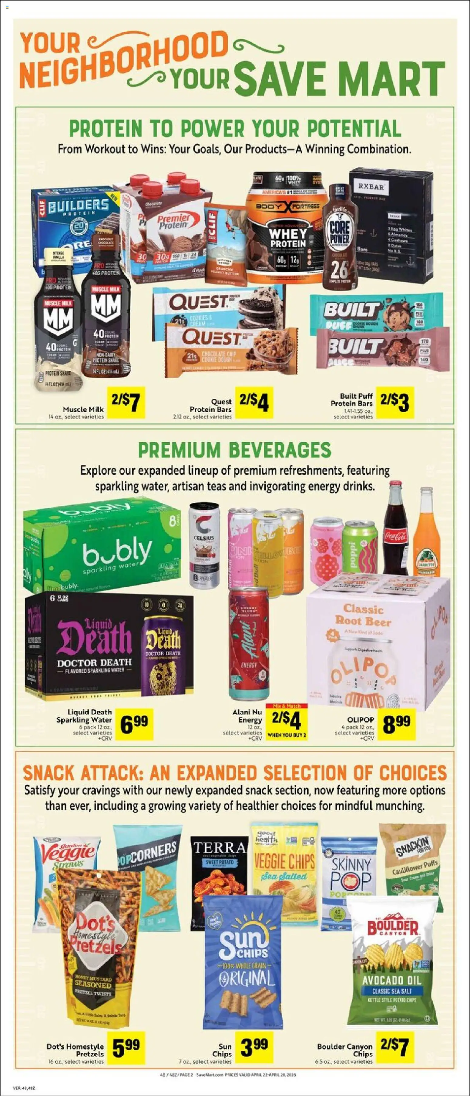 Save Mart Weekly Ad - valid from 22.04.2026 | Page: 8 | Products: Milk, Beer, Chips, Water
