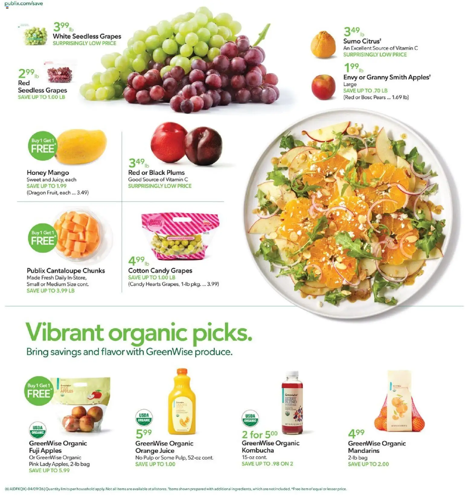 Publix Weekly Ad - valid from 08.04.2026 | Page: 6 | Products: Mandarins, Juice, Mango, Grapes