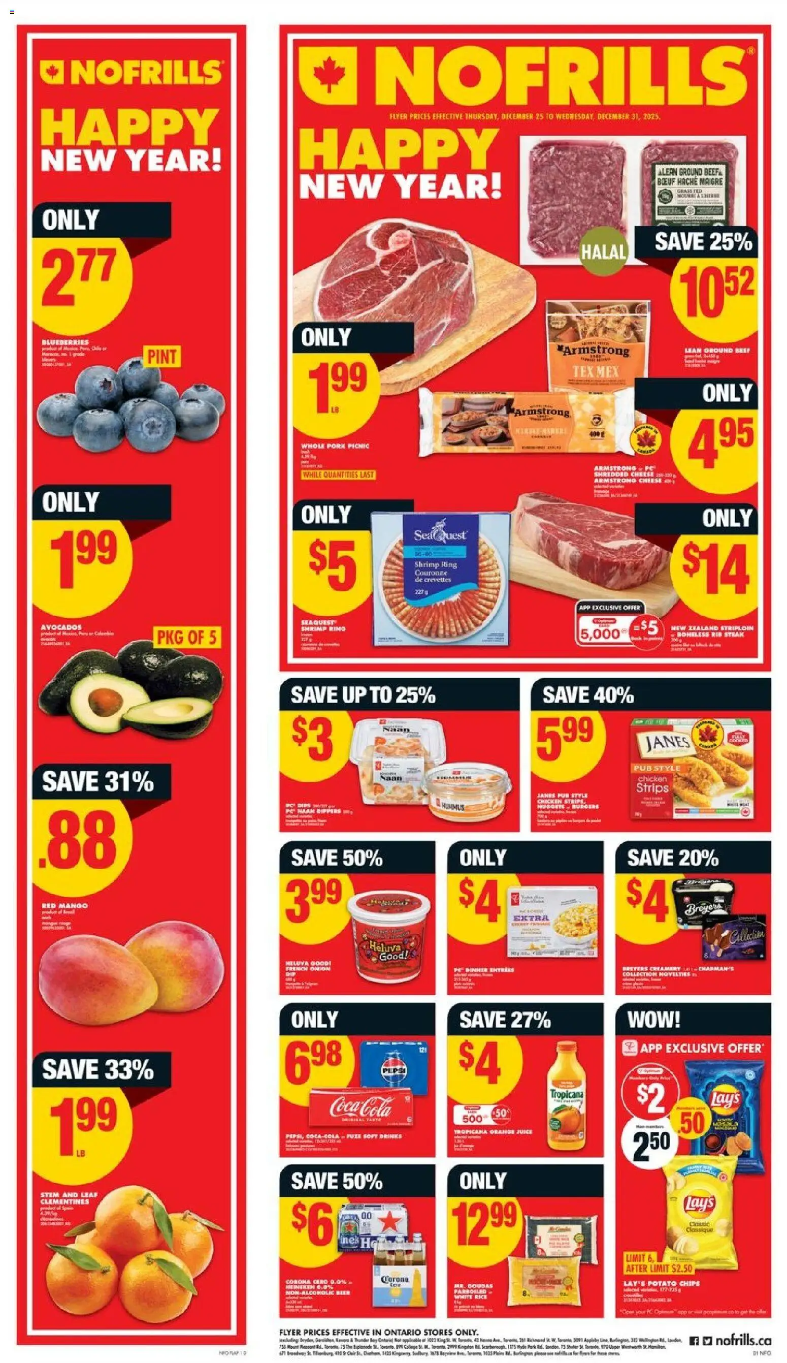 No Frills flyer valid from 25.12.2025 | Page: 1 | Products: Rice, Chips, Cream, Cheese
