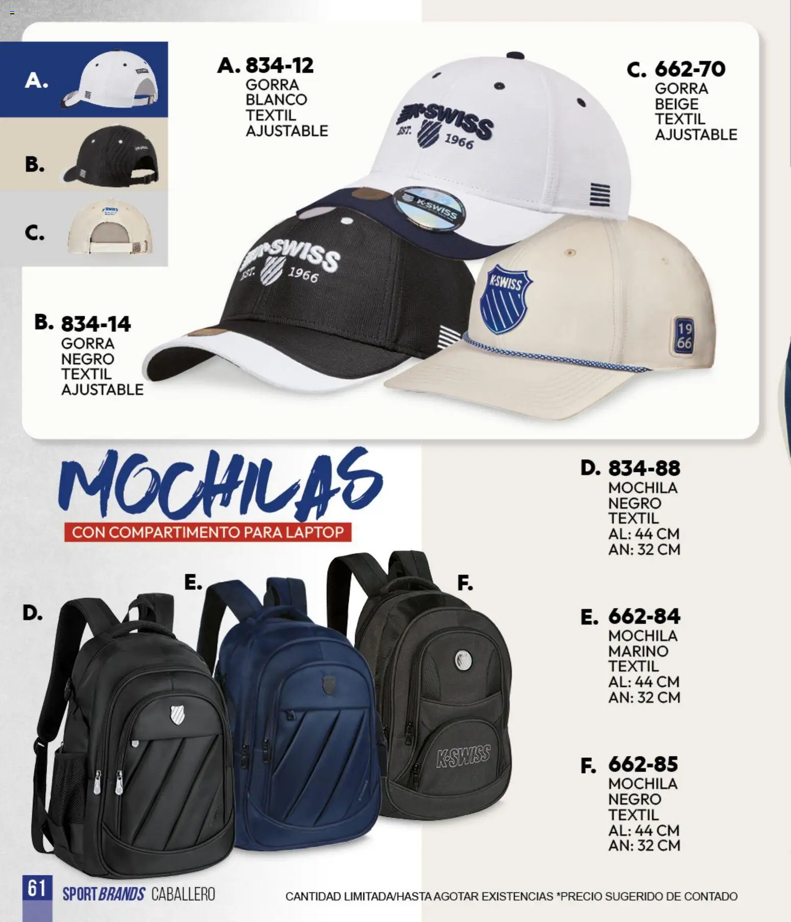 Nuevas ofertas de Cklass válidas en toda la República Mexicana desde el 05.03.2026. ¡Encuentra las mejores ofertas en Cklass catálogo Sportbrands Verano Caballero! | Página: 62 | Productos: Gorra, Mochila