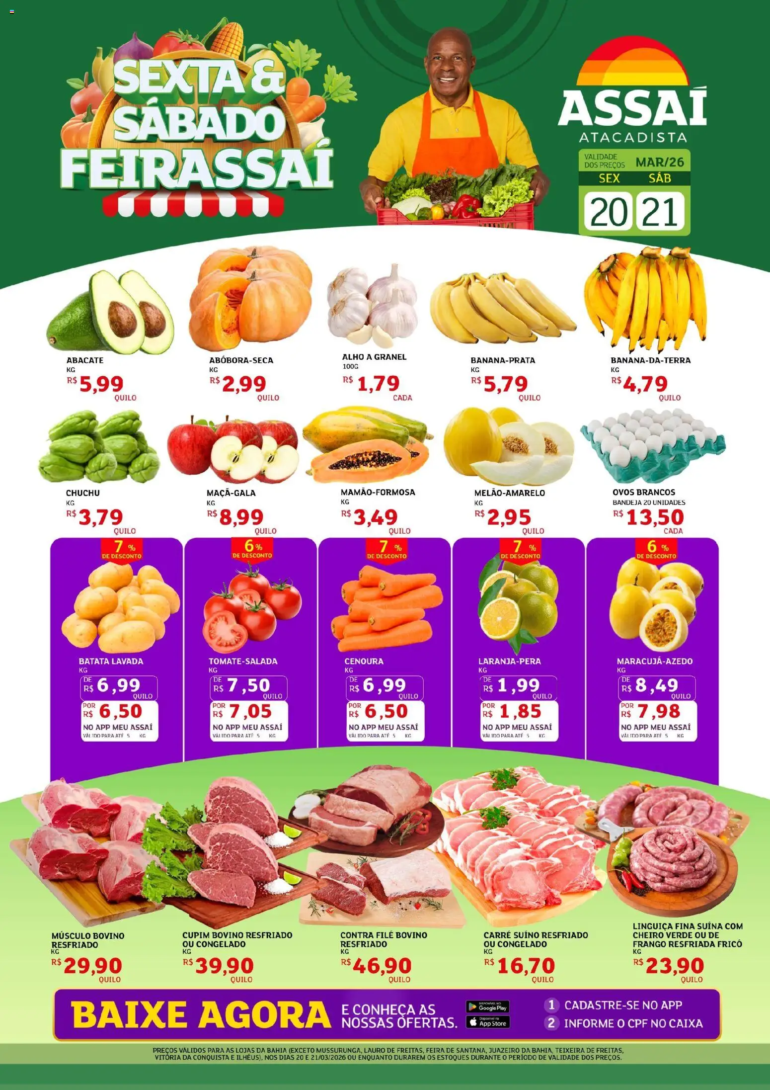 Assaí Atacadista Folheto - válido de 20.03.2026 | Página: 1 | Produtos: Alho, Contra filé, Cenoura, Bandeja