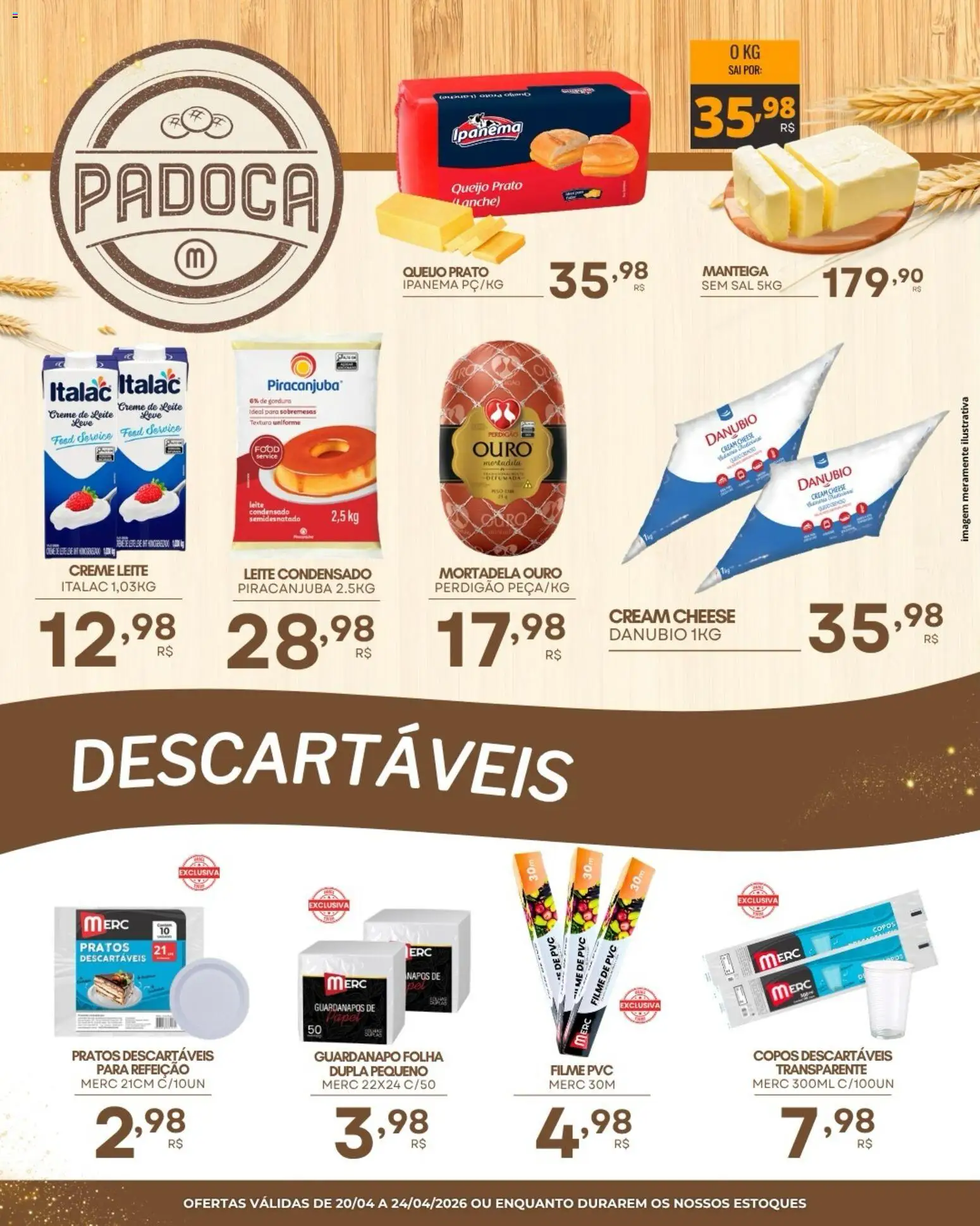 Mercadão Atacadista Folheto - válido de 20.04.2026 | Página: 3 | Produtos: Leite, Manteiga, Queijo, Mortadela