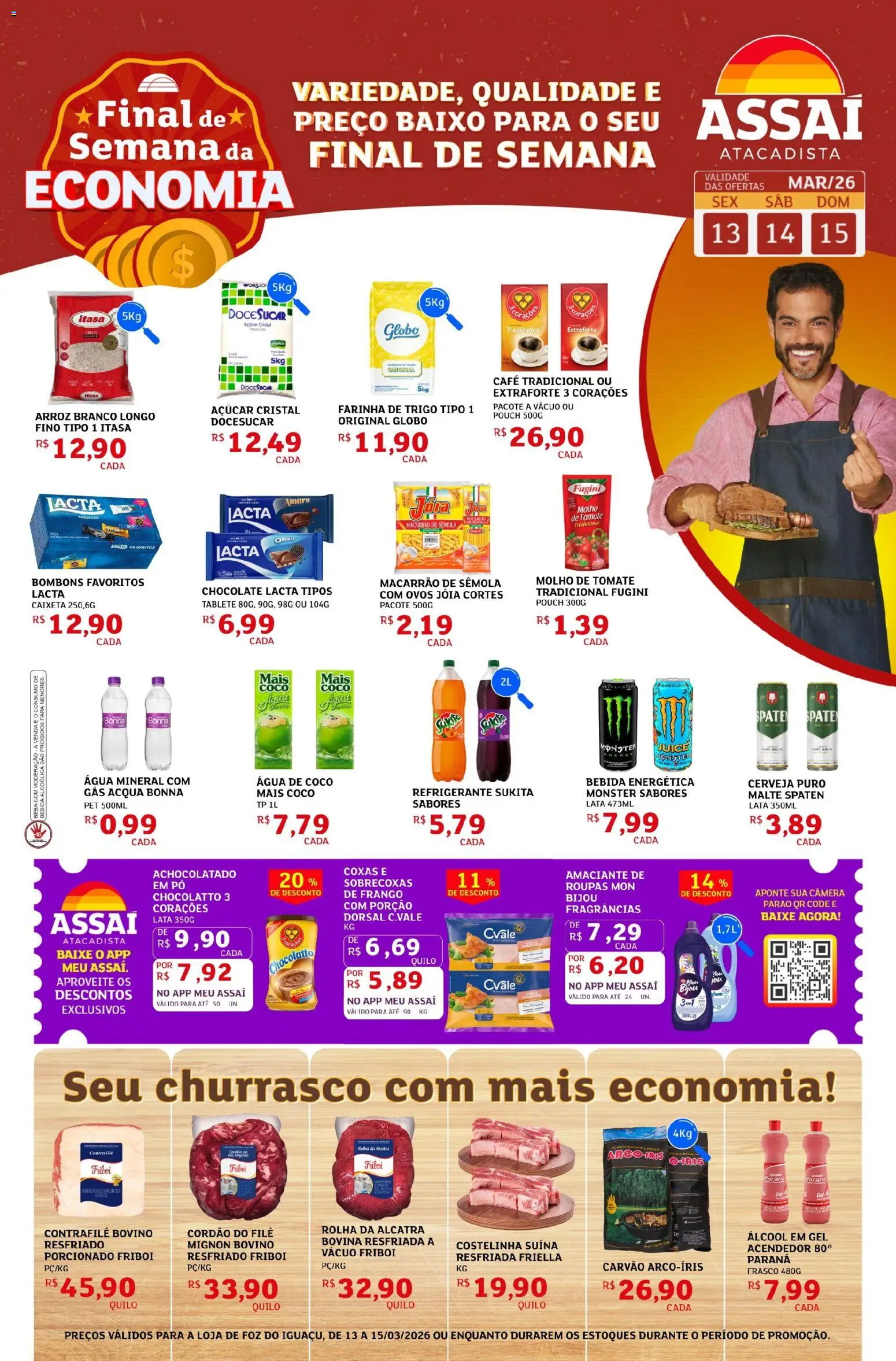 Assaí Atacadista Folheto - válido de 13.03.2026 | Página: 1 | Produtos: Água de coco, Alcatra, Chocolate, Álcool em gel