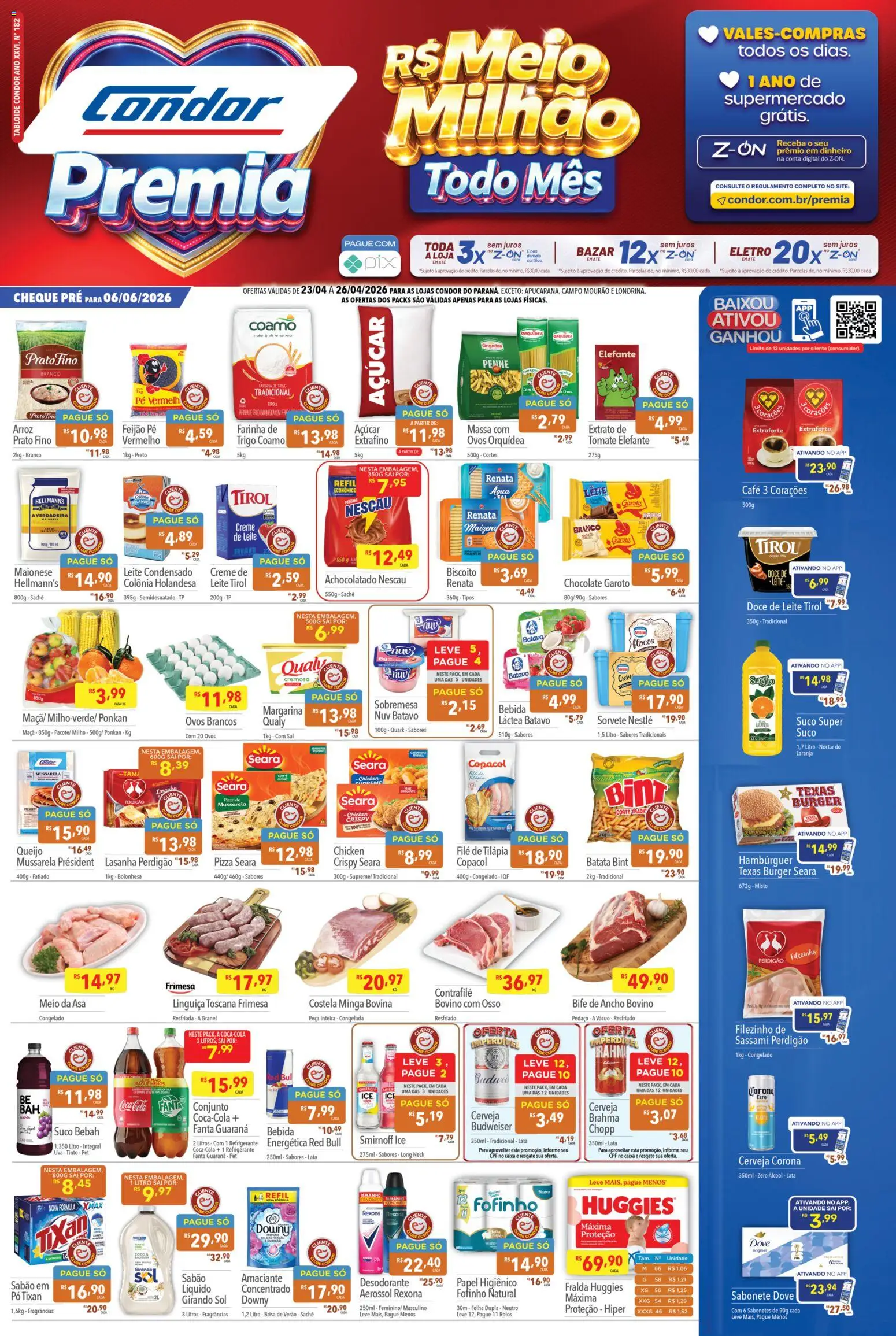 Supermercados Condor Folheto - válido de 23.04.2026 | Página: 1 | Produtos: Massa, Sabonete, Refrigerante, Amaciante