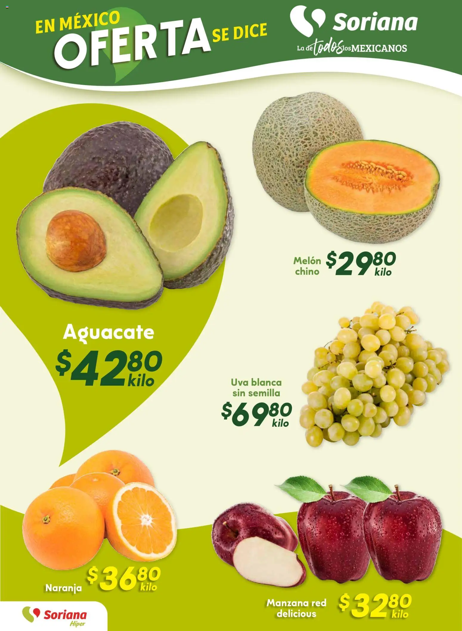 Nuevas ofertas de Soriana válidas en toda la República Mexicana desde el 24.10.2025. ¡Encuentra las mejores ofertas en Soriana - Fin de Semana Híper: Ver, Tab, Chis, Camp, Yuc y Q. Roo! | Página: 8 | Productos: Melón, Manzana, Aguacate, Uva