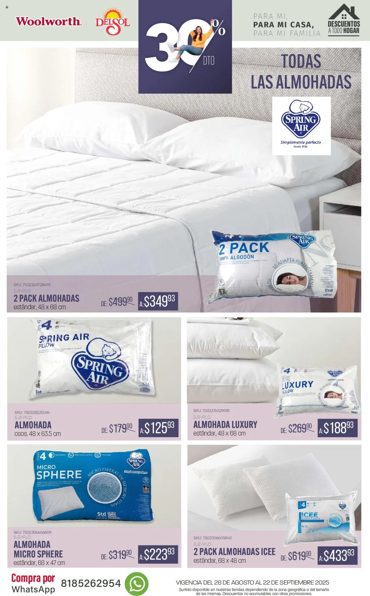 Nuevas ofertas de Del Sol y Woolworth válidas en toda la República Mexicana desde el 28.08.2025. ¡Encuentra las mejores ofertas en Del Sol y Woolworth - Catálogo - Para mi casa! | Página: 19 | Productos: Algodón, Almohada