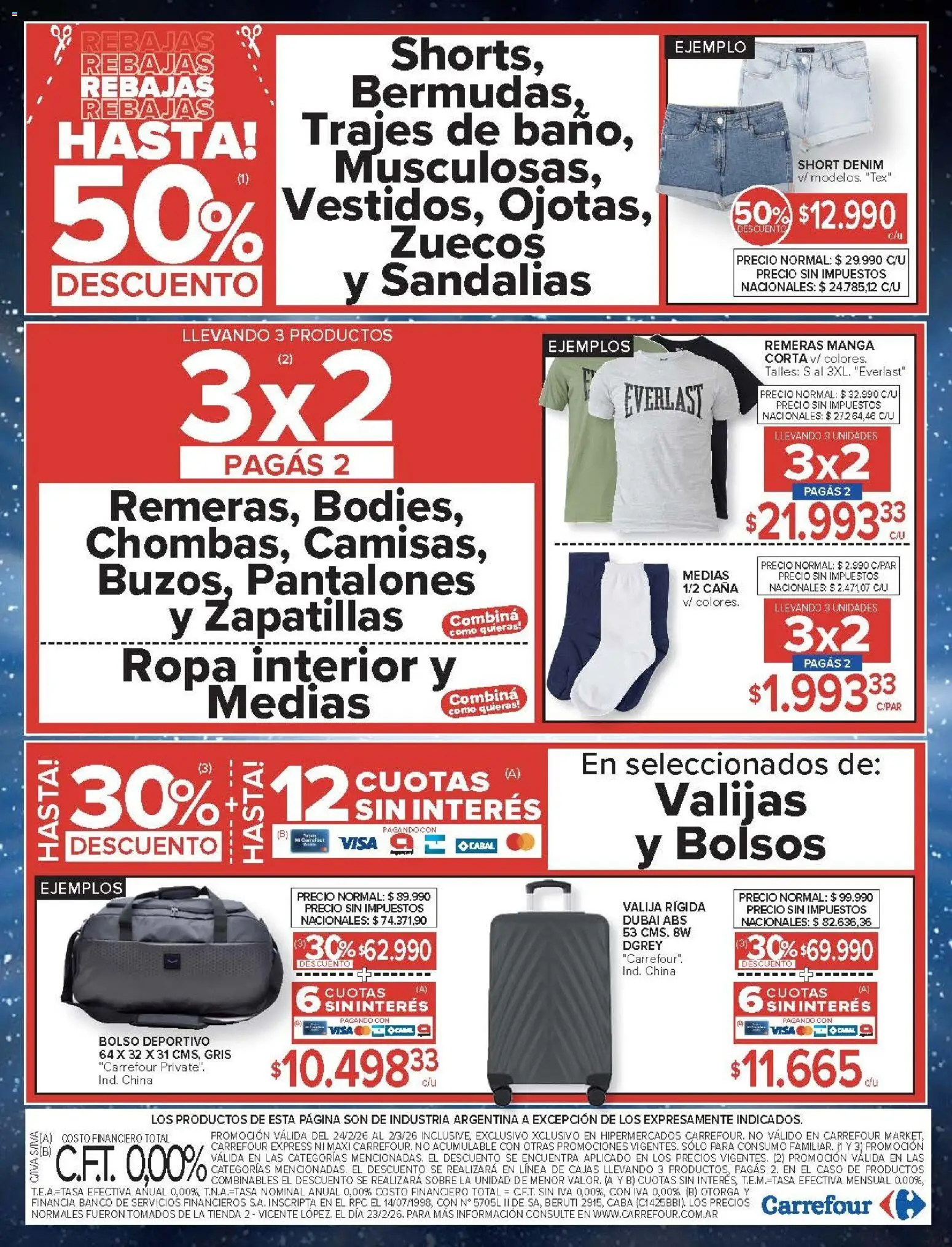 Carrefour ofertas │ válido desde el 24.02.2026 | Página: 26 | Productos: Valija, Ropa, Pantalones, Bolso