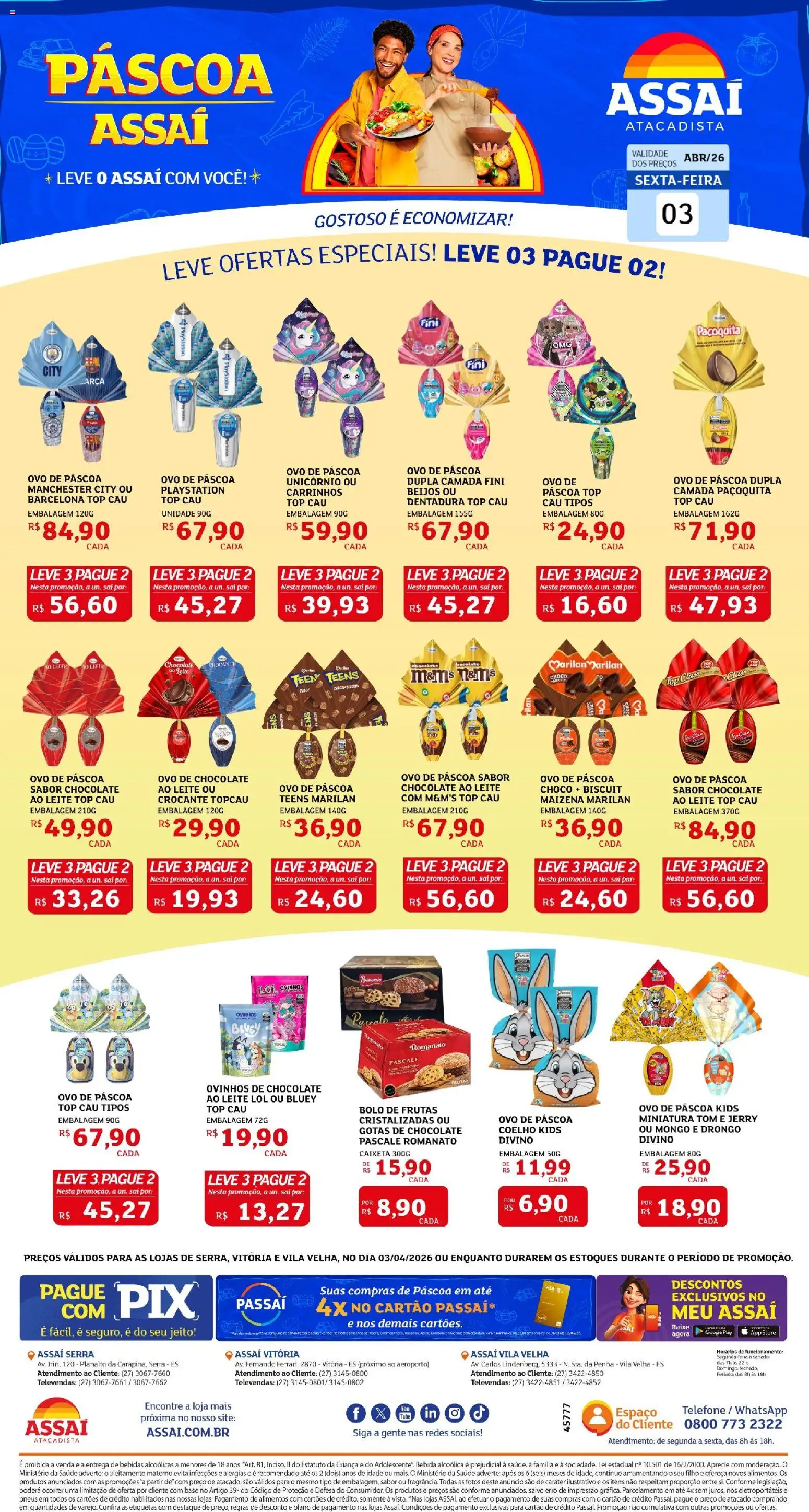 Assaí Atacadista Folheto - válido de 03.04.2026 | Página: 1 | Produtos: Leite, Bolo, Bebida, Playstation