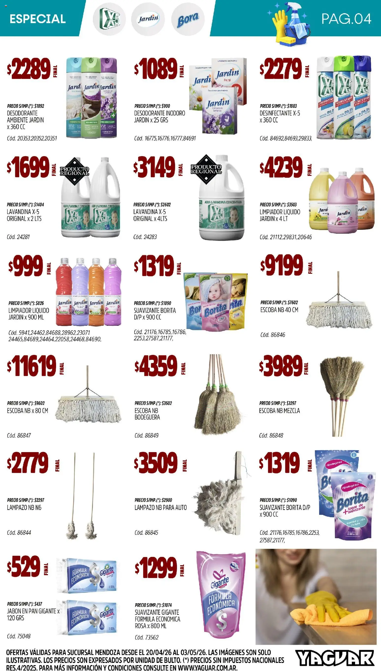 Yaguar - Especial Limpieza Mendoza │ válido desde el 20.04.2026 | Página: 4 | Productos: Desinfectante, Lavandina, Inodoro, Limpiador