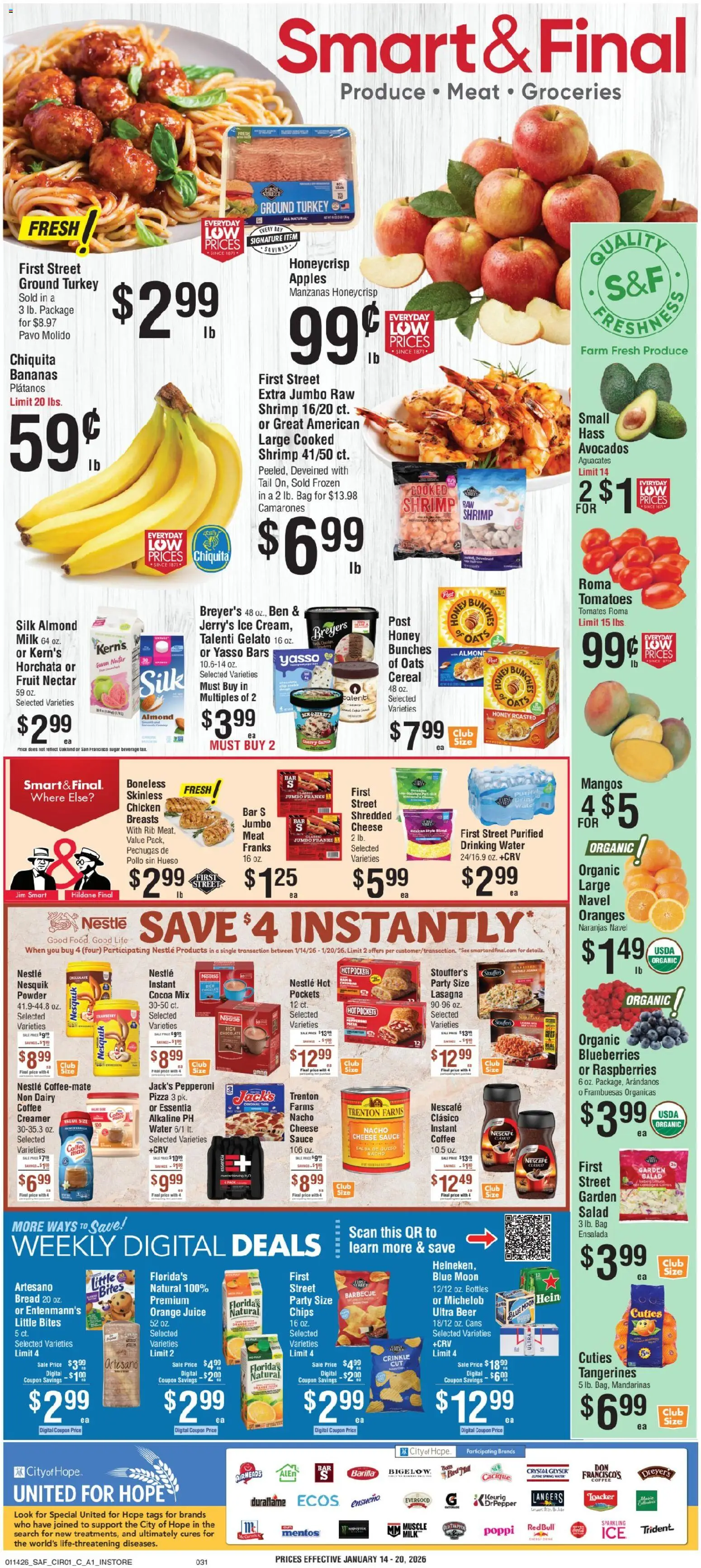 Smart & Final Weekly Ad - 2 Day A1 - valid from 13.01.2026 | Page: 1 | Products: Ham, Apples, Chips, Tangerines