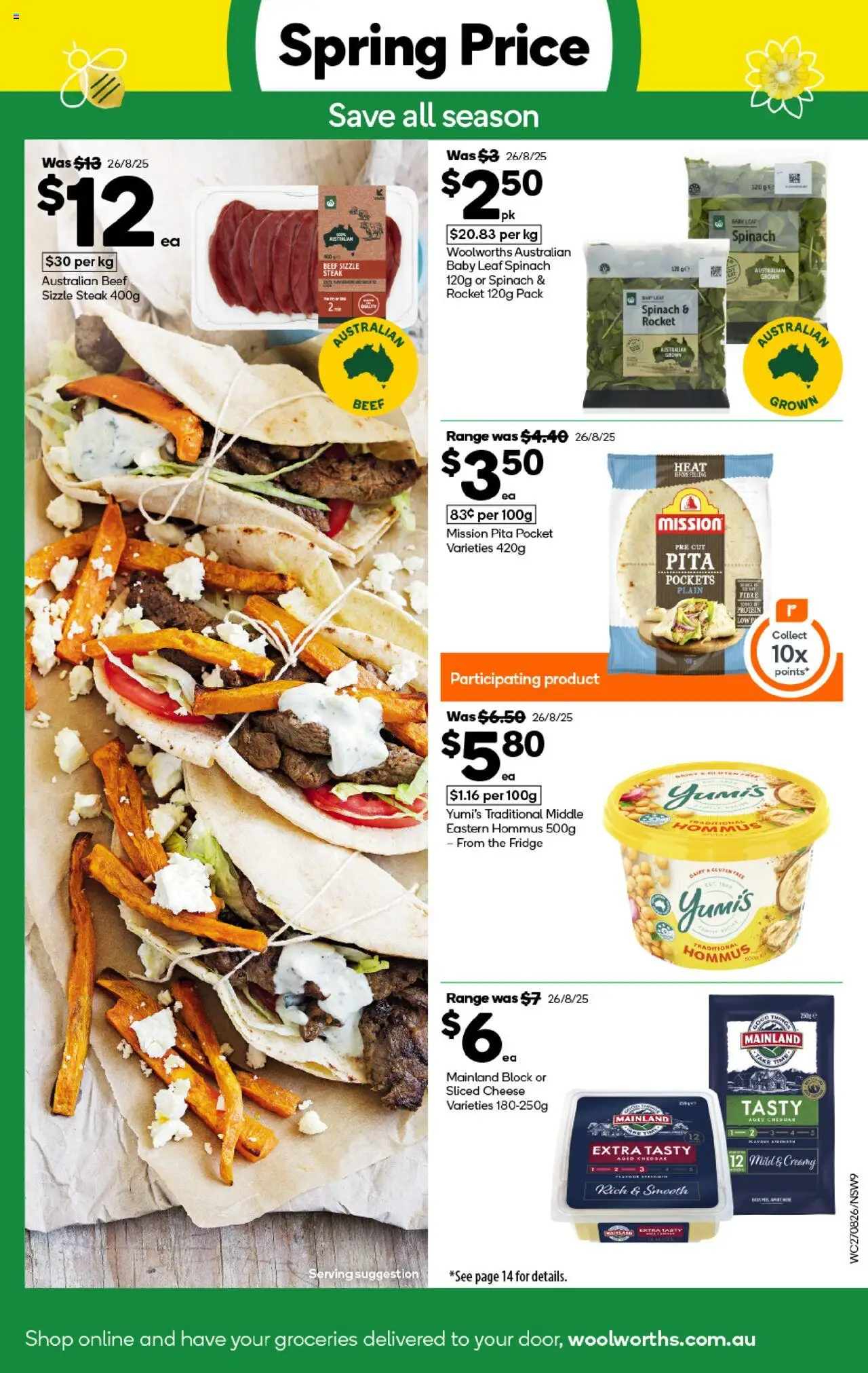 Woolworths catalogue - valid from 27.08.2025 | Page: 9 | Products: Cheese, Spinach, Steak, Fridge