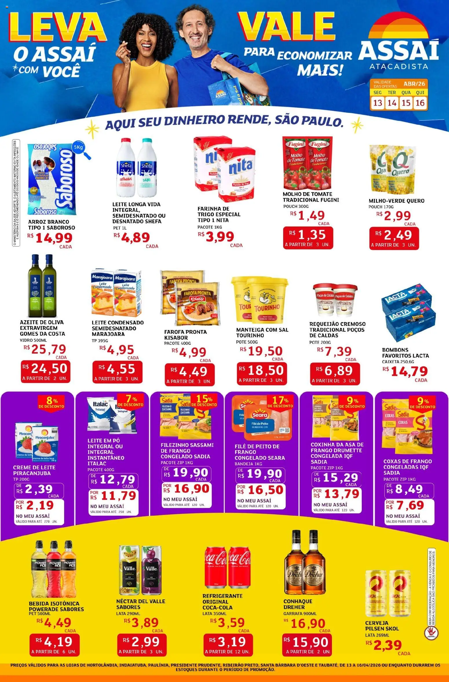 Assaí Atacadista Folheto - válido de 13.04.2026 | Página: 1 | Produtos: Arroz, Refrigerante, Creme de leite, Farofa