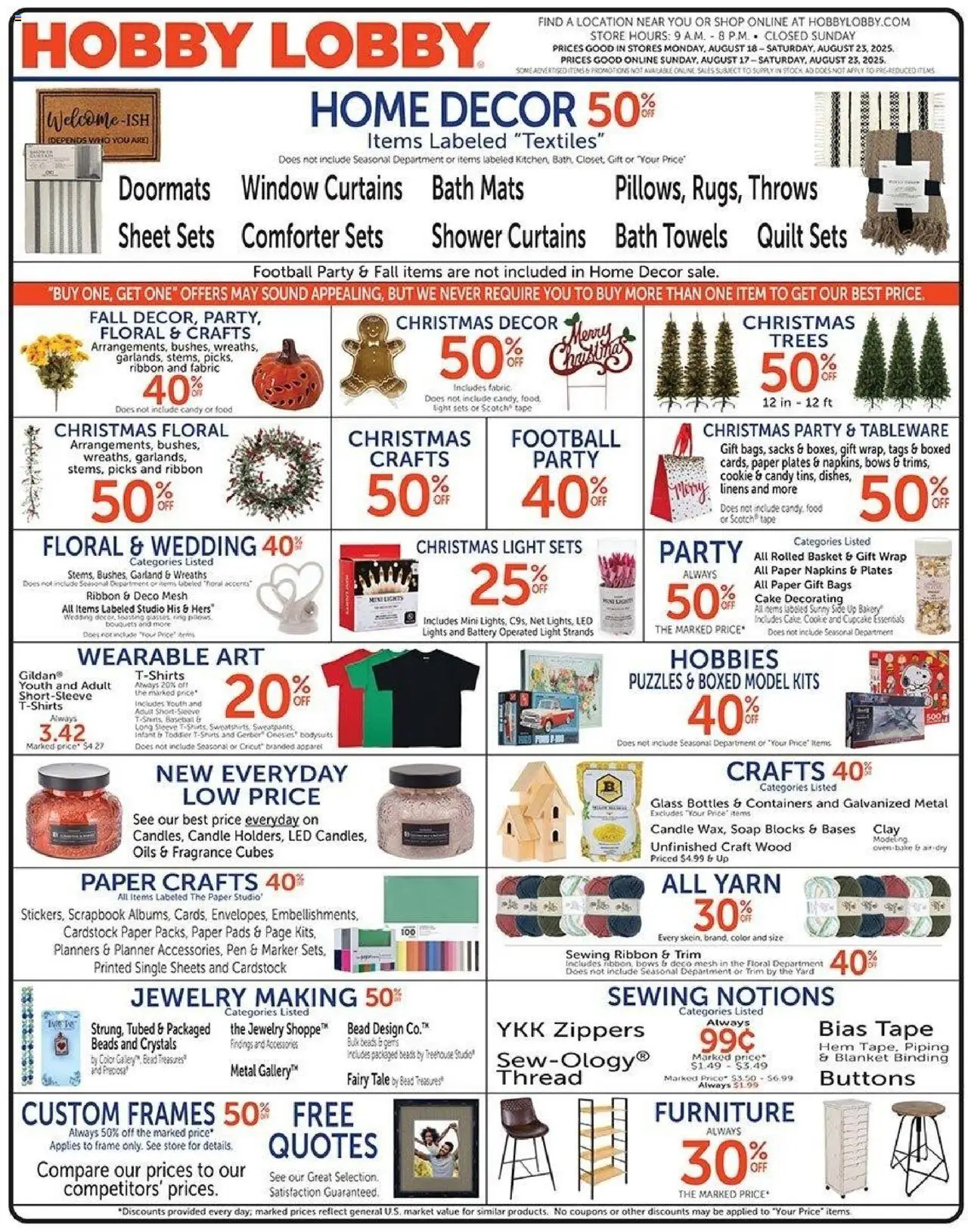 Hobby Lobby Weekly Ad - valid from 17.08.2025 | Page: 1 | Products: Trim, Pen, Quilt, Comforter