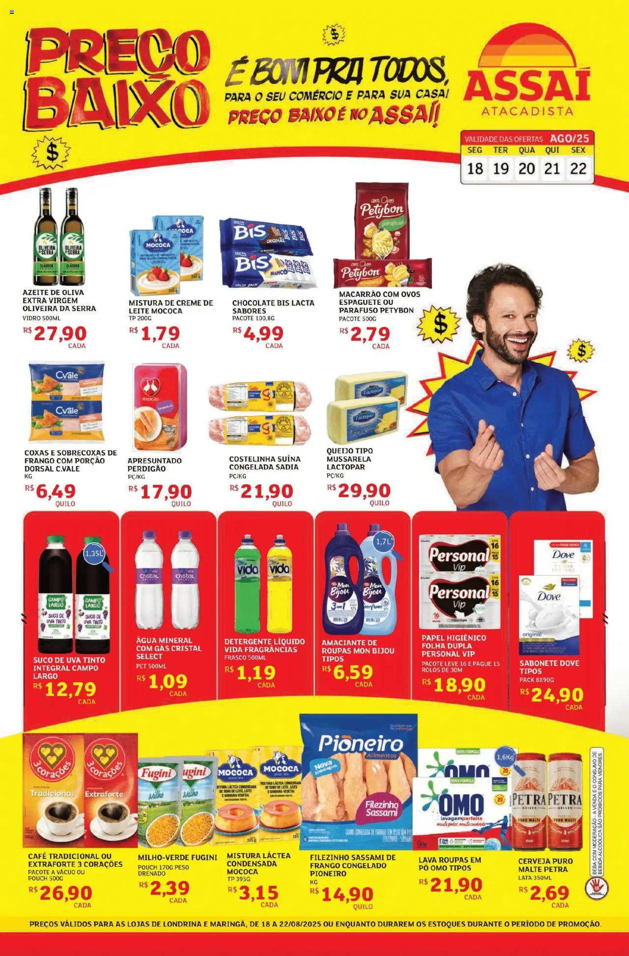 Assaí Atacadista Folheto - válido de 18.08.2025 | Página: 1 | Produtos: Leite, Ovos, Macarrão, Creme