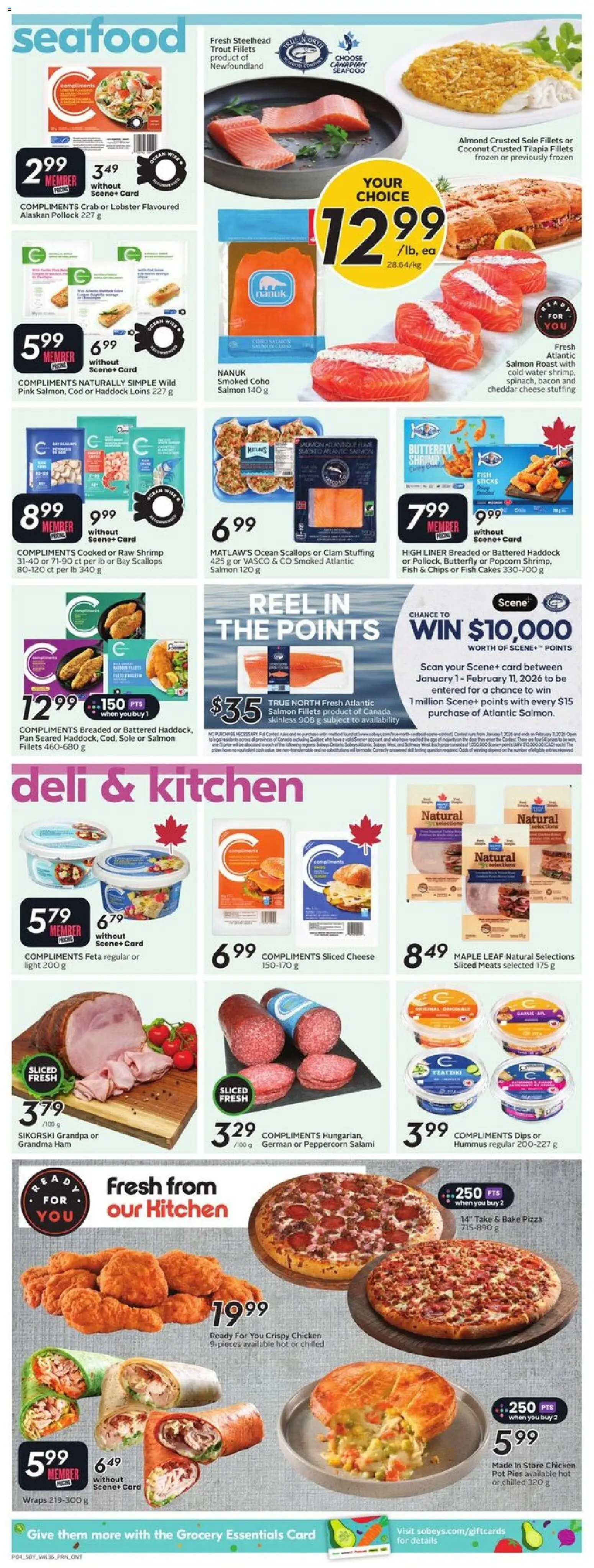 Sobeys flyer valid from 01.01.2026 | Page: 7 | Products: Fish, Chips, Salami, Chicken