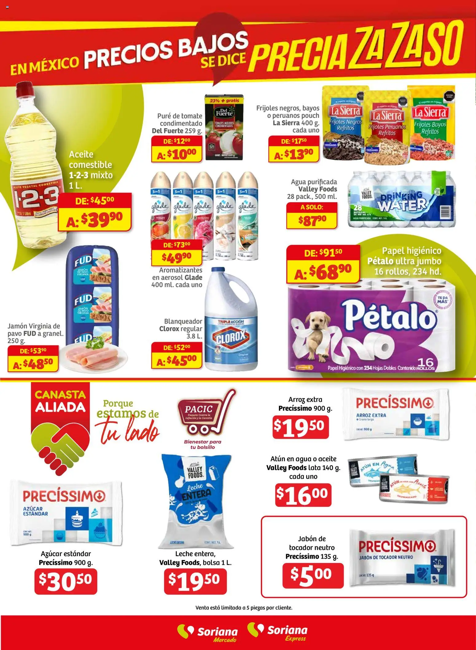 Nuevas ofertas de Soriana válidas en toda la República Mexicana desde el 28.11.2025. ¡Encuentra las mejores ofertas en Soriana - Fin de Semana Mercado: BCS, Son y Sin! | Página: 9 | Productos: Agua, Arroz, Papel higiénico, Jabón