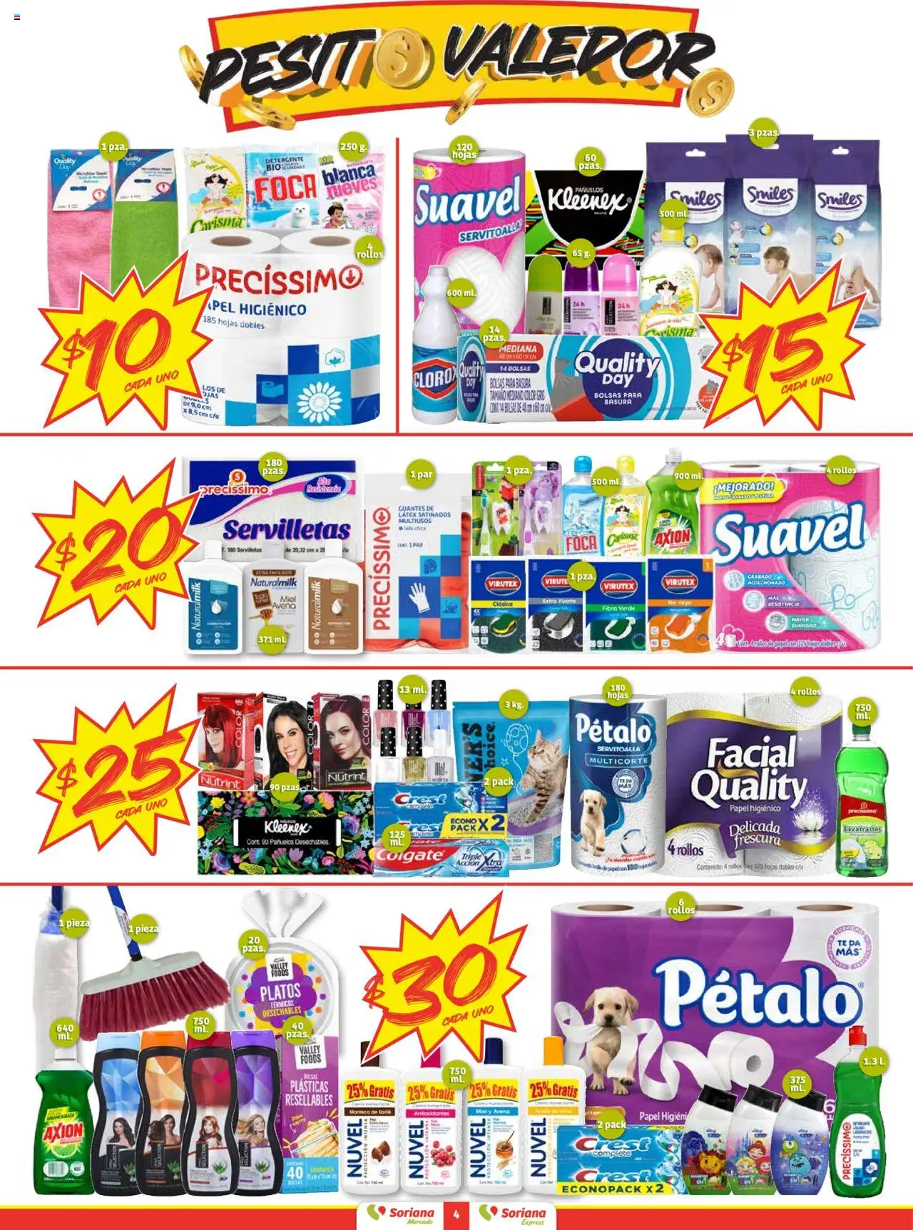 Nuevas ofertas de Soriana válidas en toda la República Mexicana desde el 25.09.2025. ¡Encuentra las mejores ofertas en Soriana - Pesito Valedor Mercado: Edo Mex, Valle De México, Gro, Hgo, Mor, Pue, Qto, Tlax, Ver! | Página: 4 | Productos: Guantes, Avena, Té, Servilletas