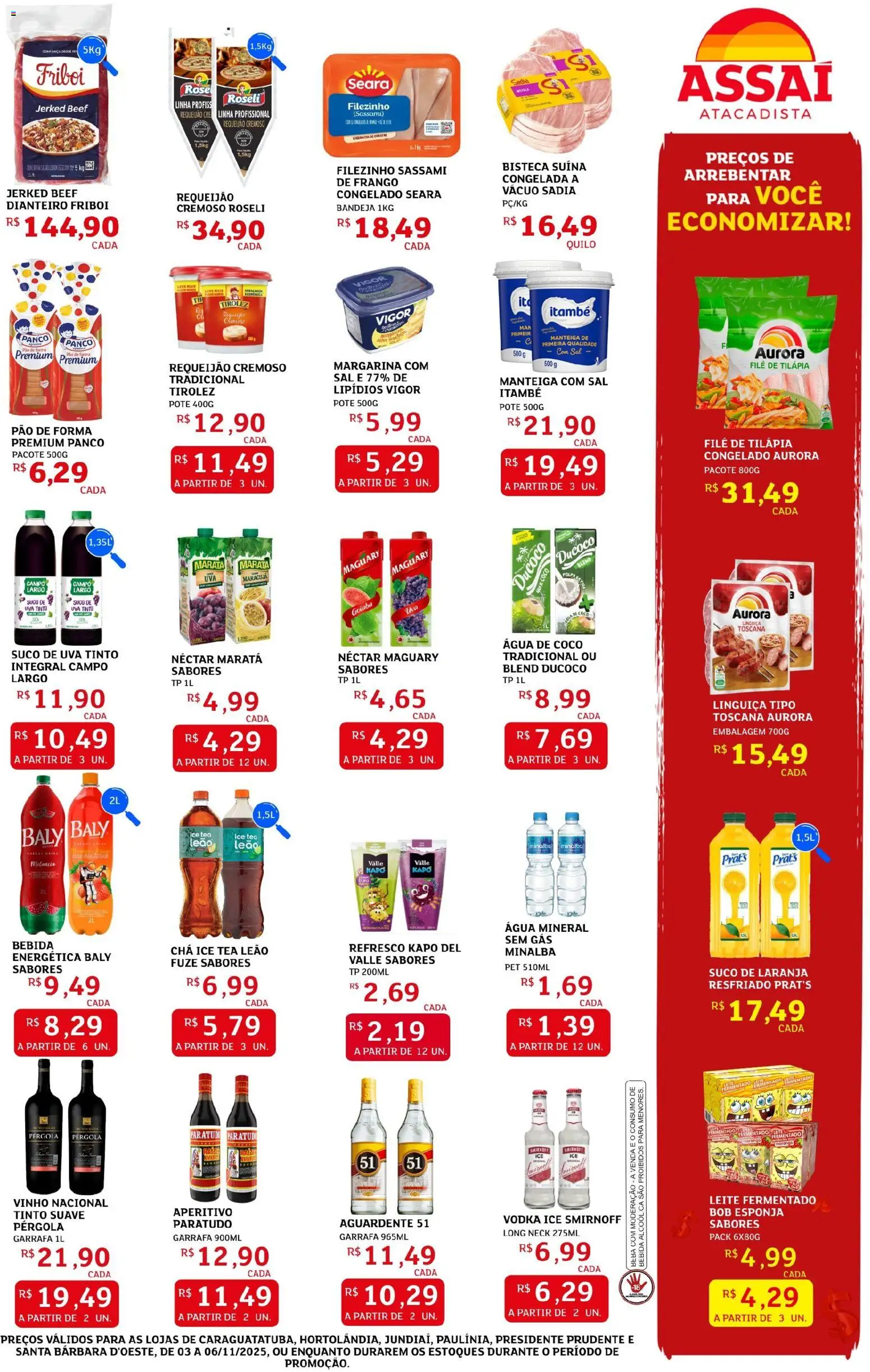 Assaí Atacadista Folheto - válido de 03.11.2025 | Página: 3 | Produtos: Tilápia, Bebida, Requeijão, Margarina