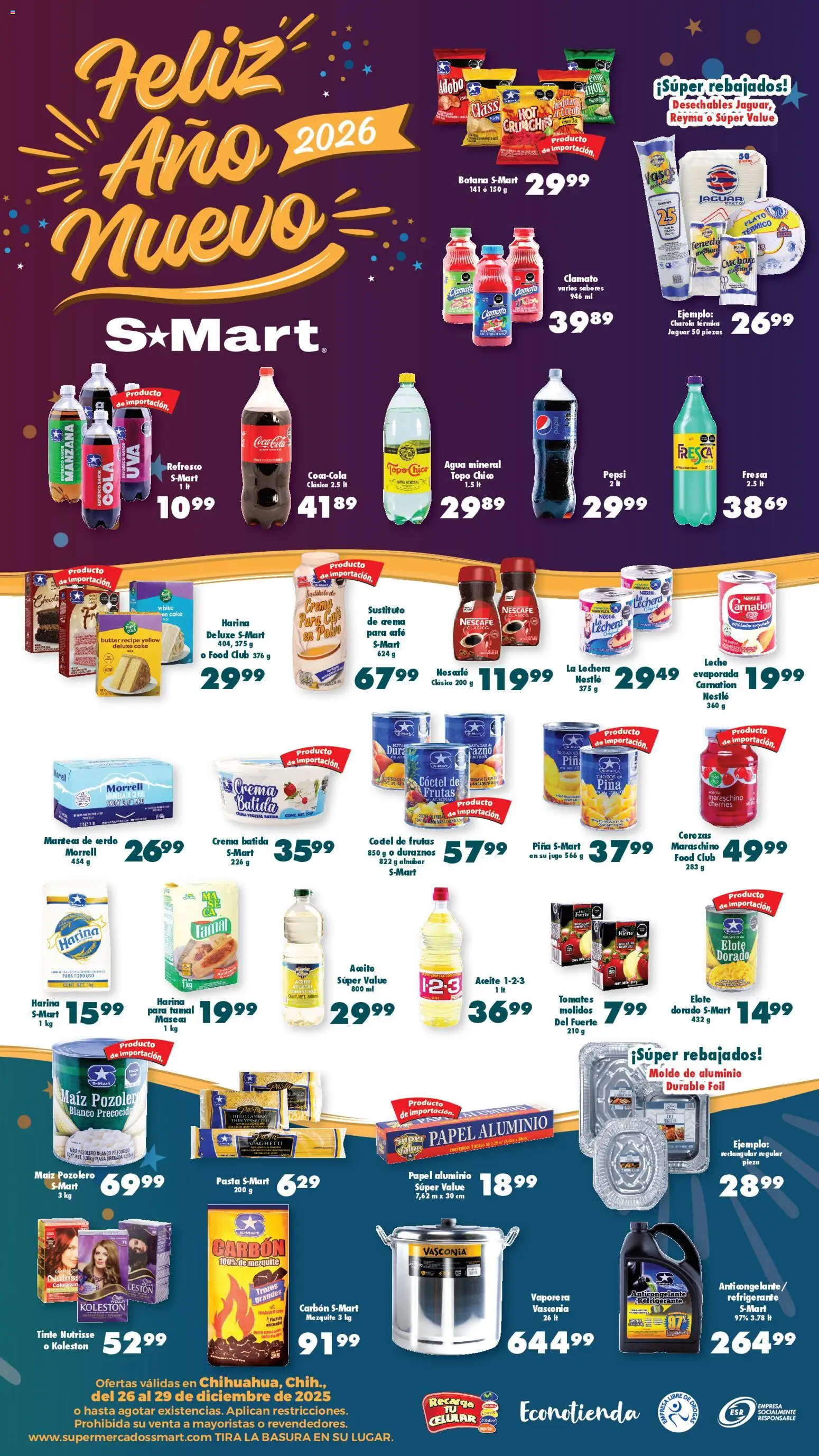 Nuevas ofertas de S-Mart válidas en toda la República Mexicana desde el 26.12.2025. ¡Encuentra las mejores ofertas en S-Mart folleto! | Página: 2 | Productos: Agua, Cerdo, Tomates, Molde