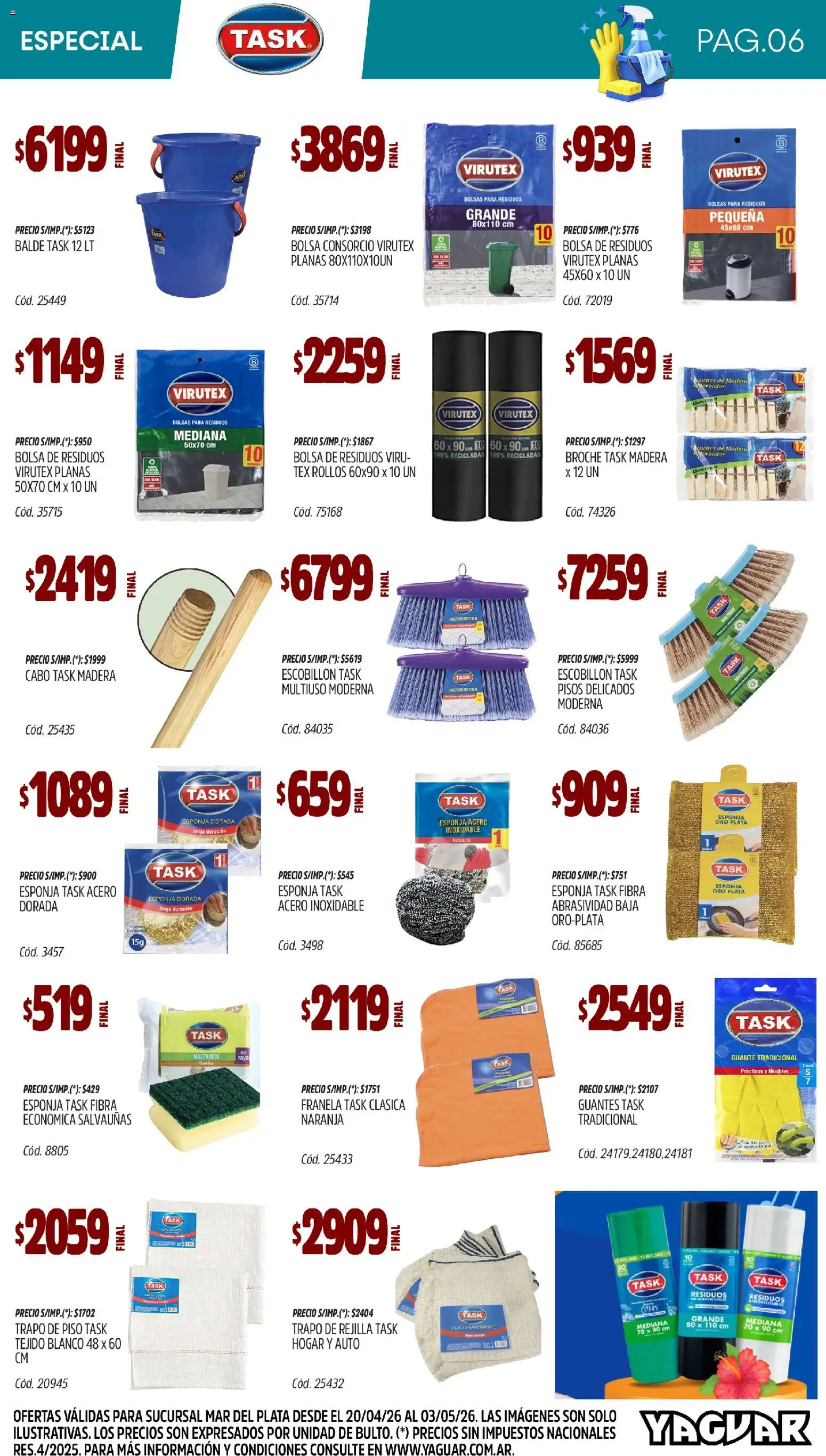 Yaguar - Especial Limpieza Mar del Plata │ válido desde el 20.04.2026 | Página: 6 | Productos: Bolsa, Guante, Rejilla, Escobillon