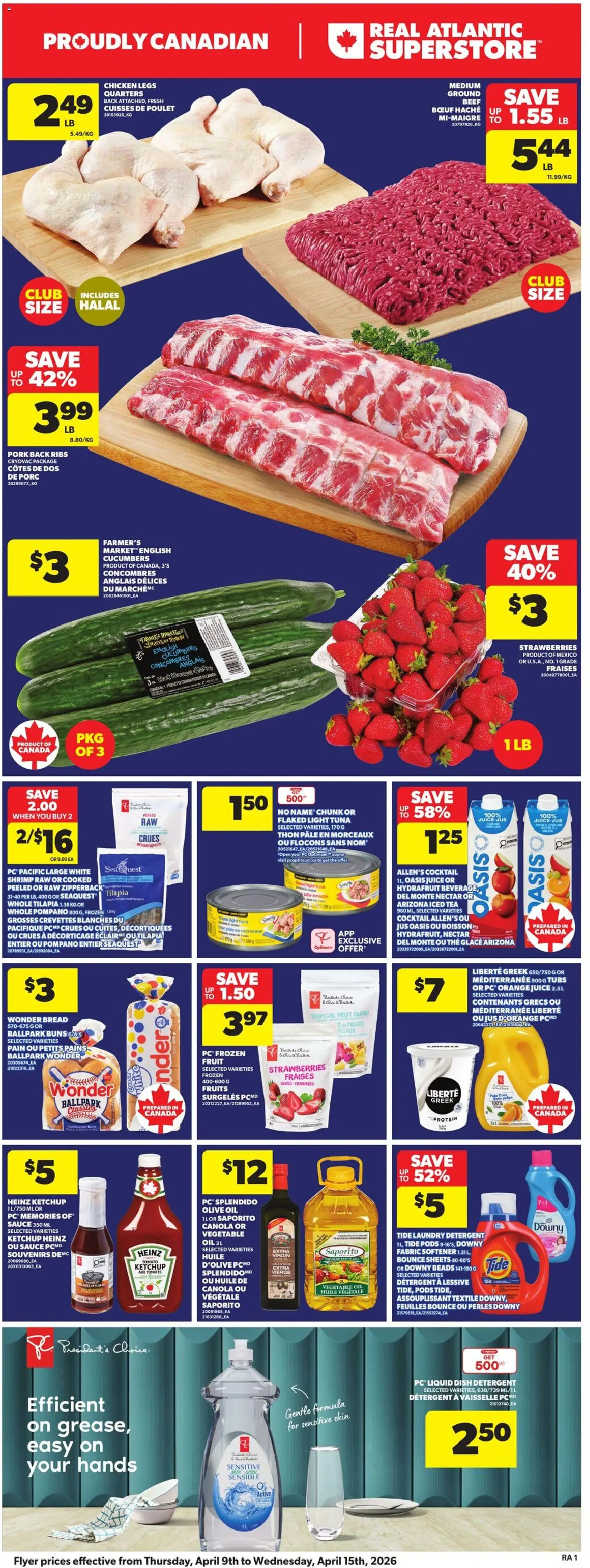 Atlantic Superstore flyer valid from 09.04.2026 | Page: 3 | Products: Tea, Strawberries, Ketchup, Cucumbers