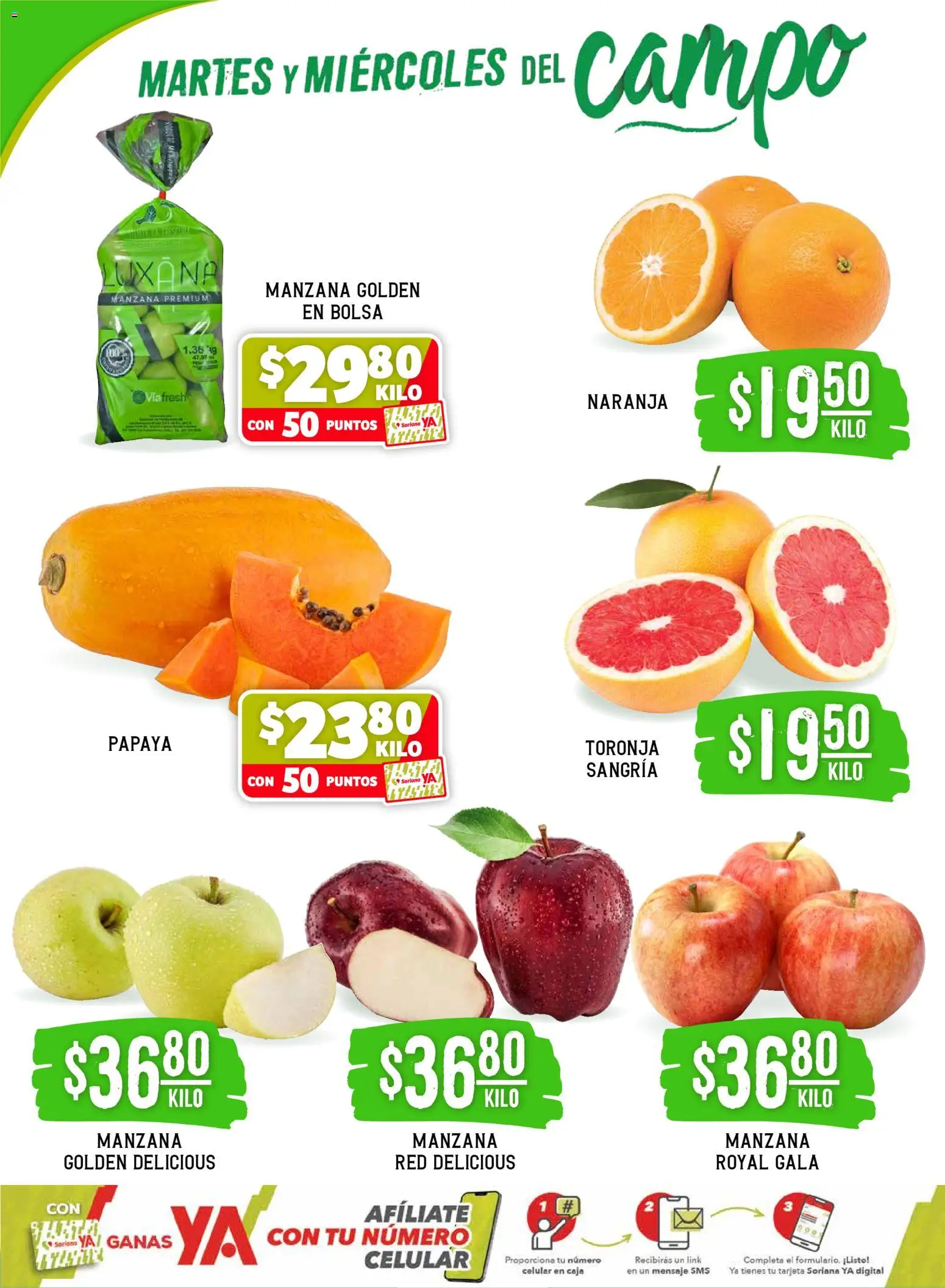 Nuevas ofertas de Soriana válidas en toda la República Mexicana desde el 17.03.2026. ¡Encuentra las mejores ofertas en Soriana Martes y Miércoles del Campo Súper: Ver, Tab, Chis, Camp, Yuc y Q. Roo! | Página: 2 | Productos: Bolsa, Manzana, Toronja, Caja