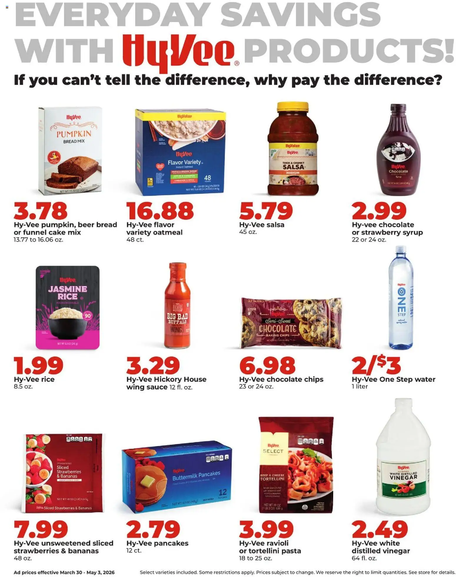 HyVee Monthly - valid from 30.03.2026 | Page: 8 | Products: Bananas, Rice, Water, Sauce