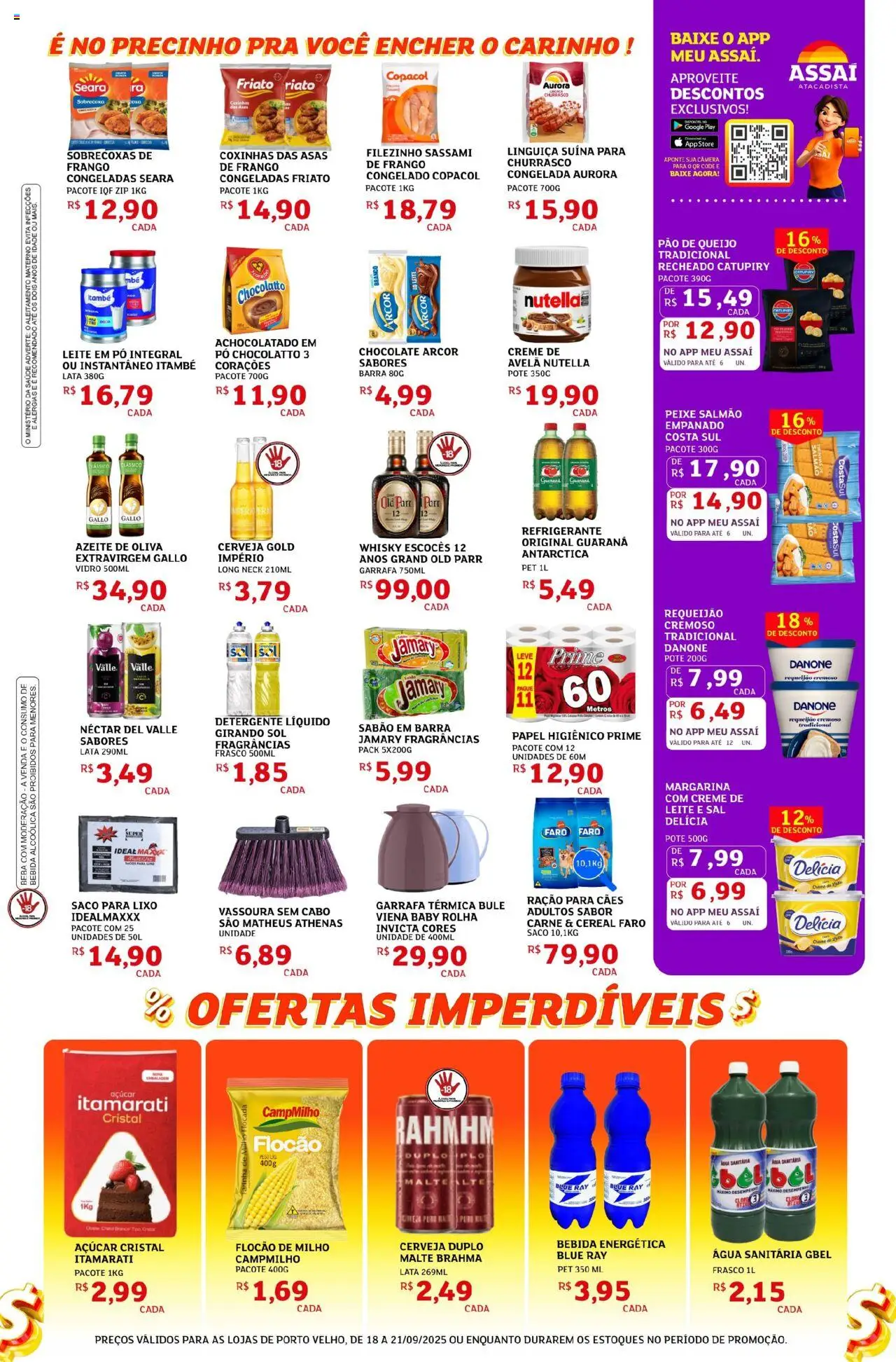 Assaí Atacadista Folheto - válido de 18.09.2025 | Página: 3 | Produtos: Leite, Papel higiênico, Pão de queijo, Água sanitária