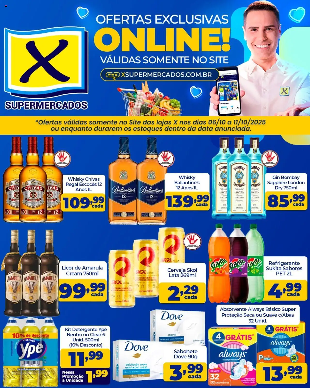 X Supermercados Folheto - válido de 06.10.2025 | Página: 2 | Produtos: Detergente, Sabonete, Dove, Absorvente