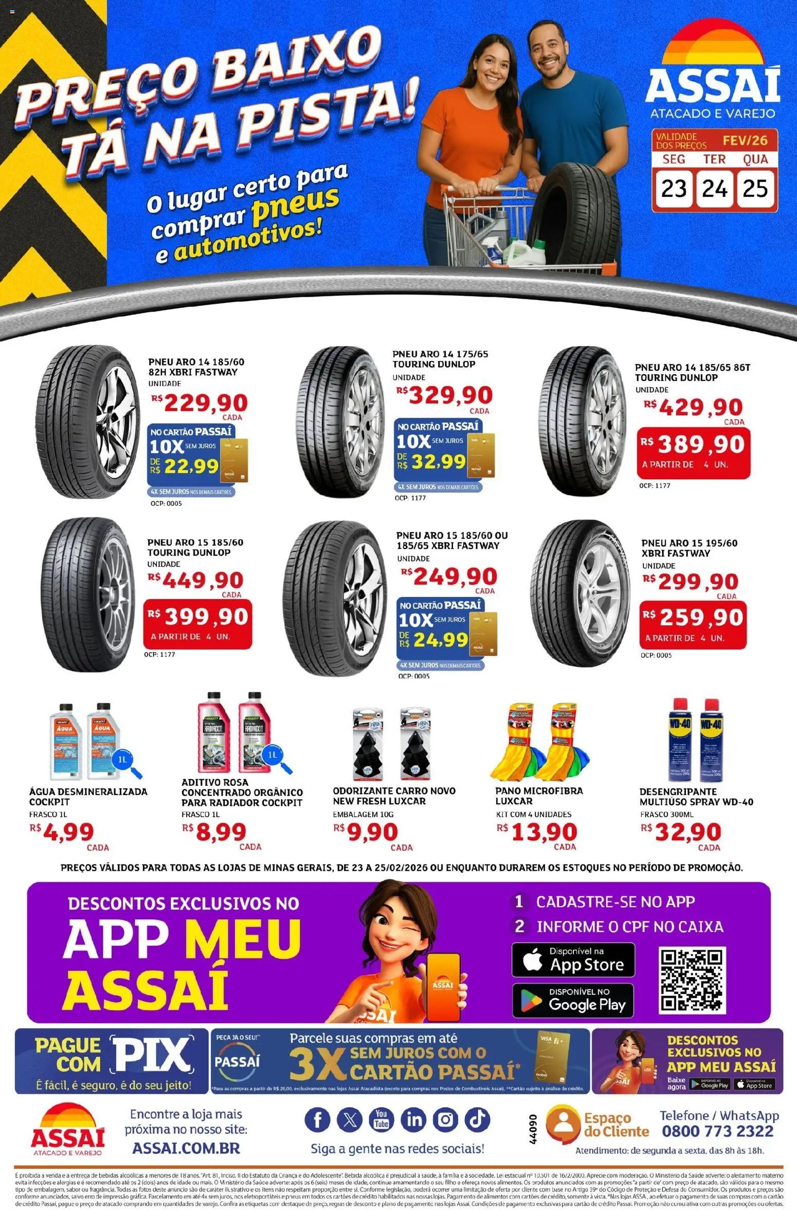 Assaí Atacadista Folheto - válido de 23.02.2026 | Página: 1 | Produtos: Pneu, Radiador, Base, Bebida