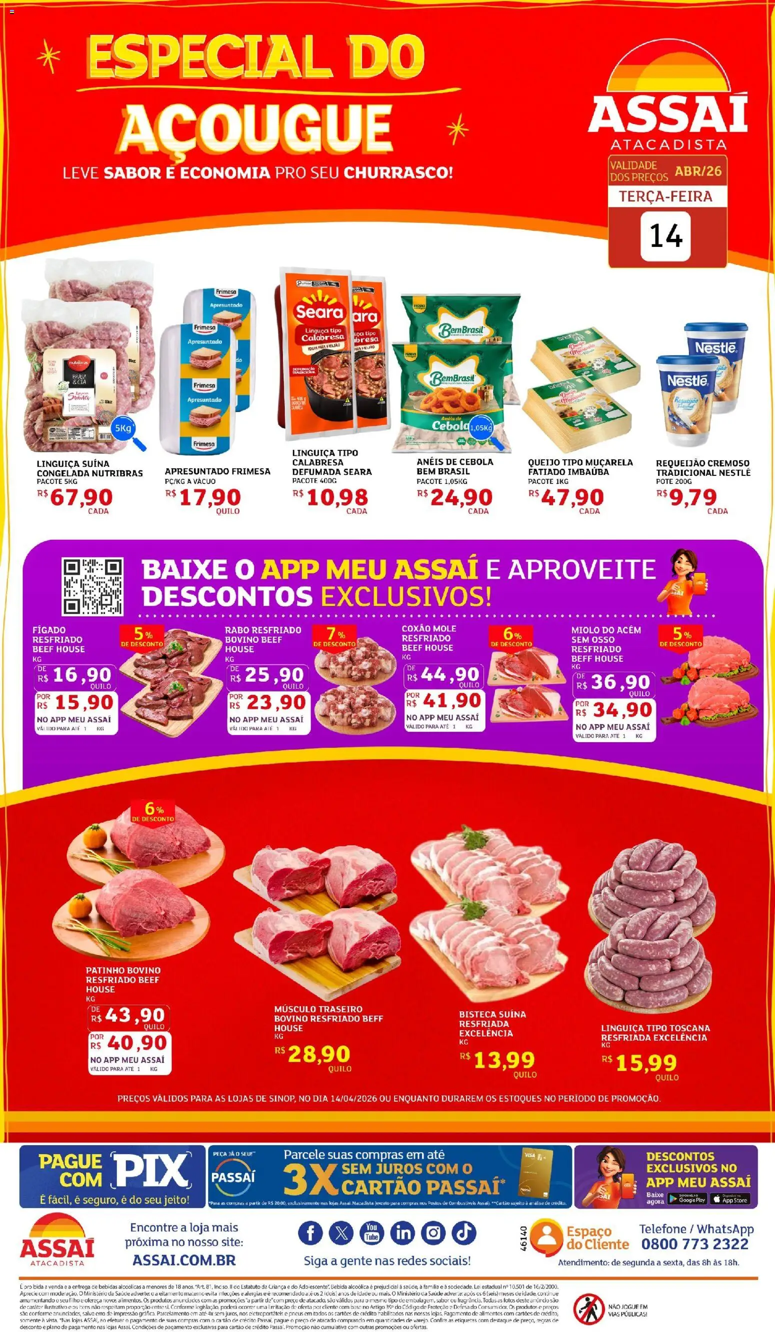 Assaí Atacadista Folheto - válido de 14.04.2026 | Página: 1 | Produtos: Cebola, Feijão, Acém, Queijo