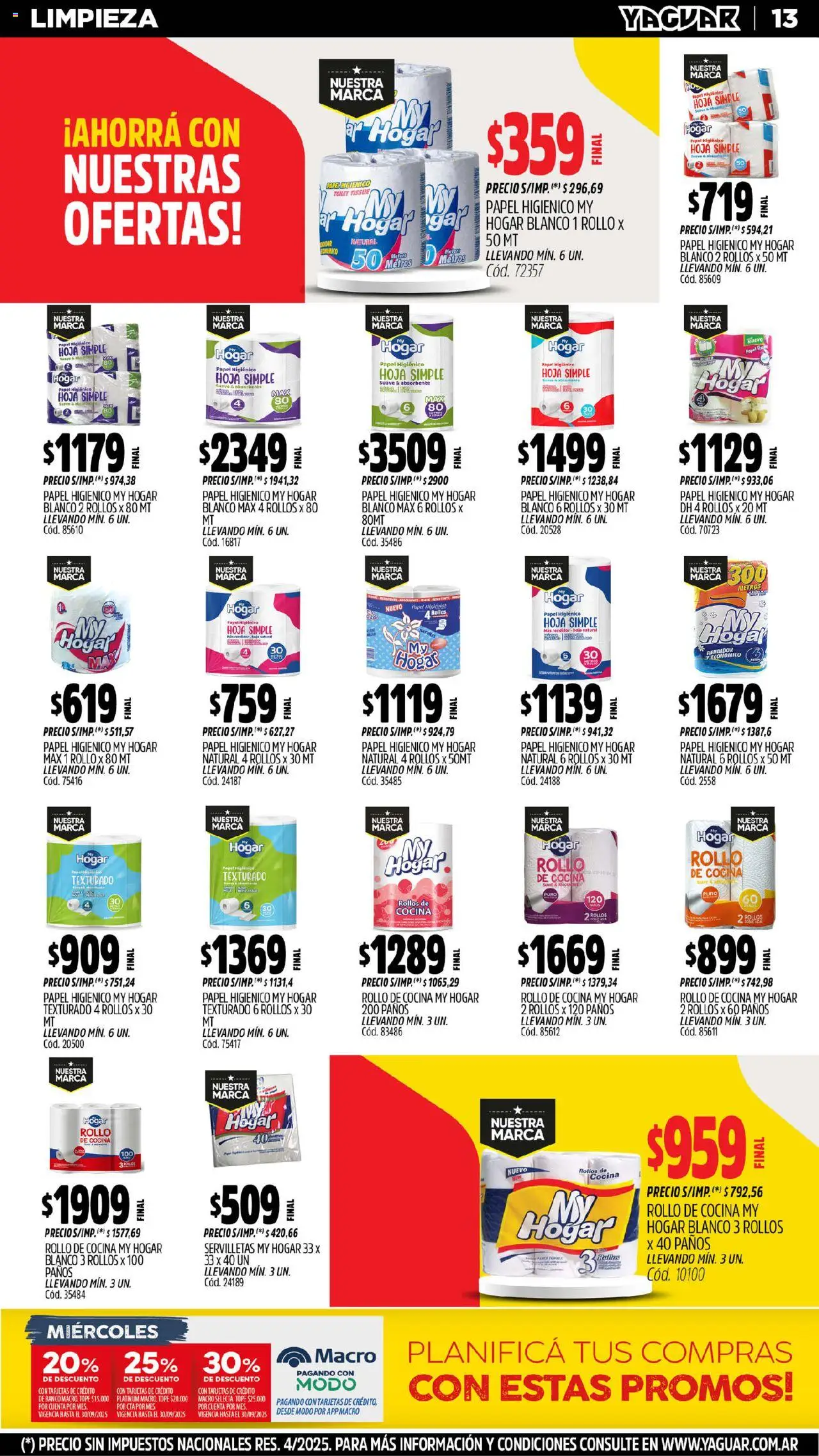 Yaguar - Salta │ válido desde el 01.09.2025 | Página: 14 | Productos: Papel higiénico, Cocina, Banco, Servilletas