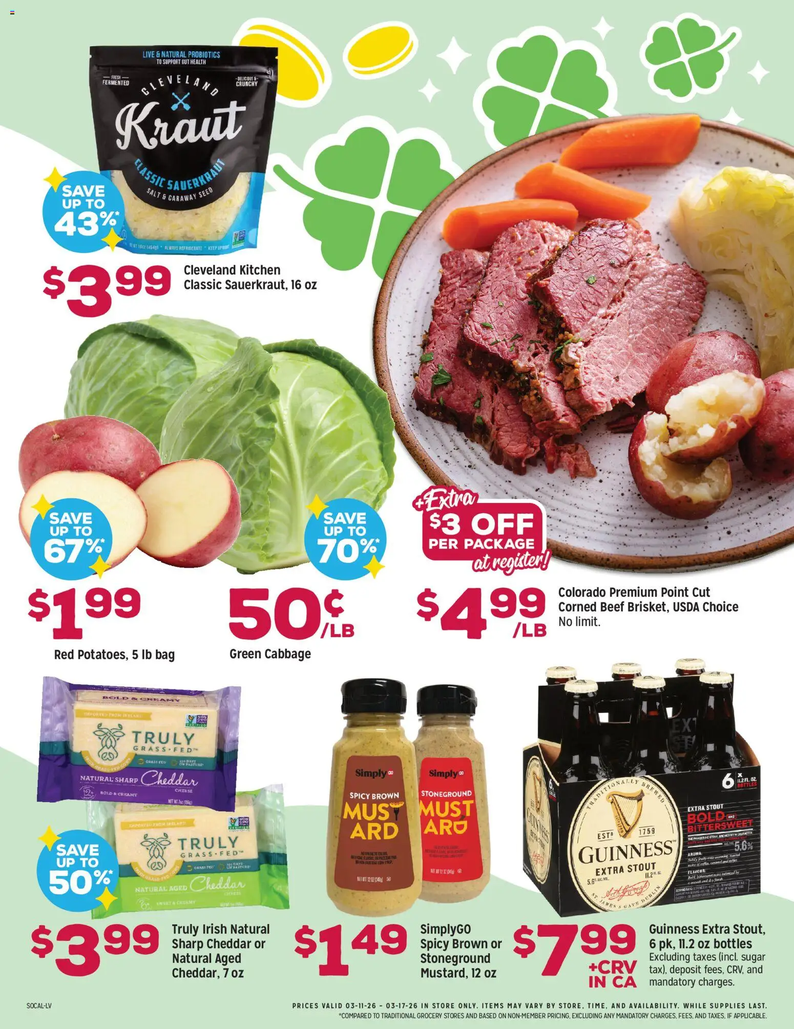 Grocery Outlet Weekly Ad - CA - valid from 11.03.2026 | Page: 2 | Products: Probiotics, Cheese, Beef, Cabbage