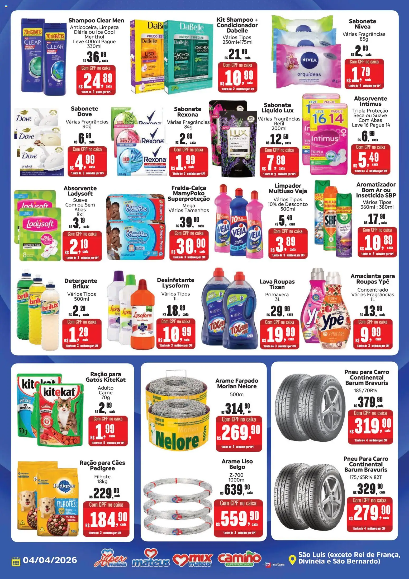 Mateus Folheto - válido de 04.04.2026 | Página: 4 | Produtos: Detergente, Peixe, Chá, Sabonete