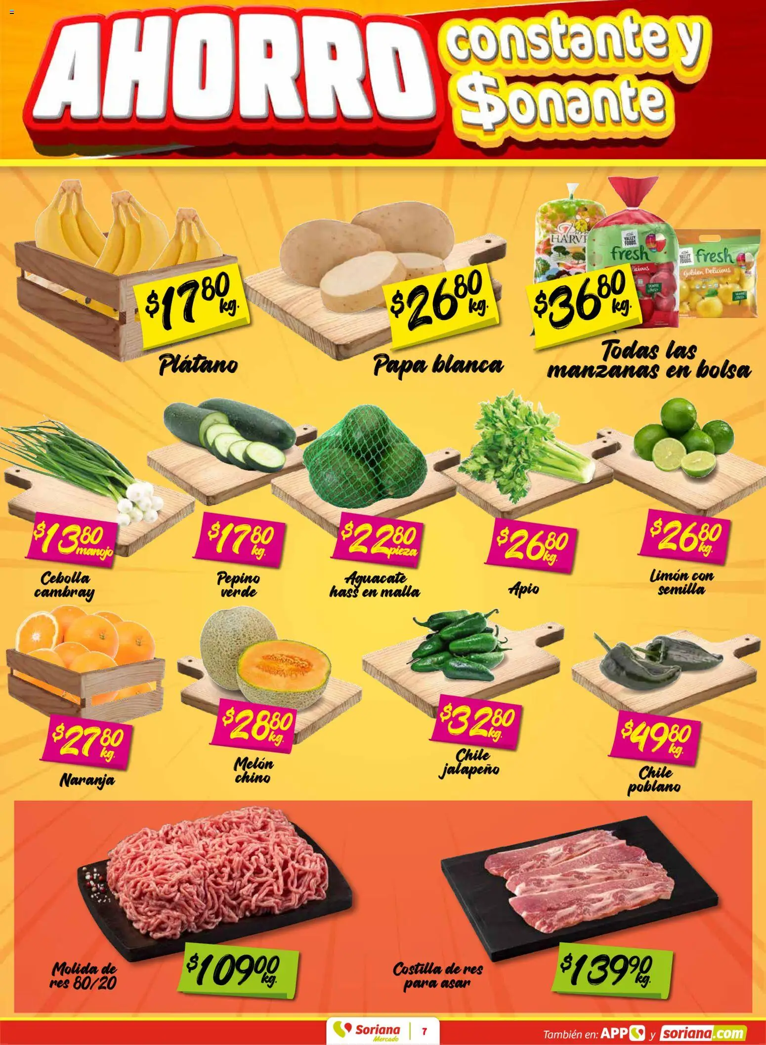 Nuevas ofertas de Soriana válidas en toda la República Mexicana desde el 16.01.2026. ¡Encuentra las mejores ofertas en Soriana - Fin de Semana Mercado: Saltillo y Torreón! | Página: 7 | Productos: Plátano, Limón, Aguacate, Res