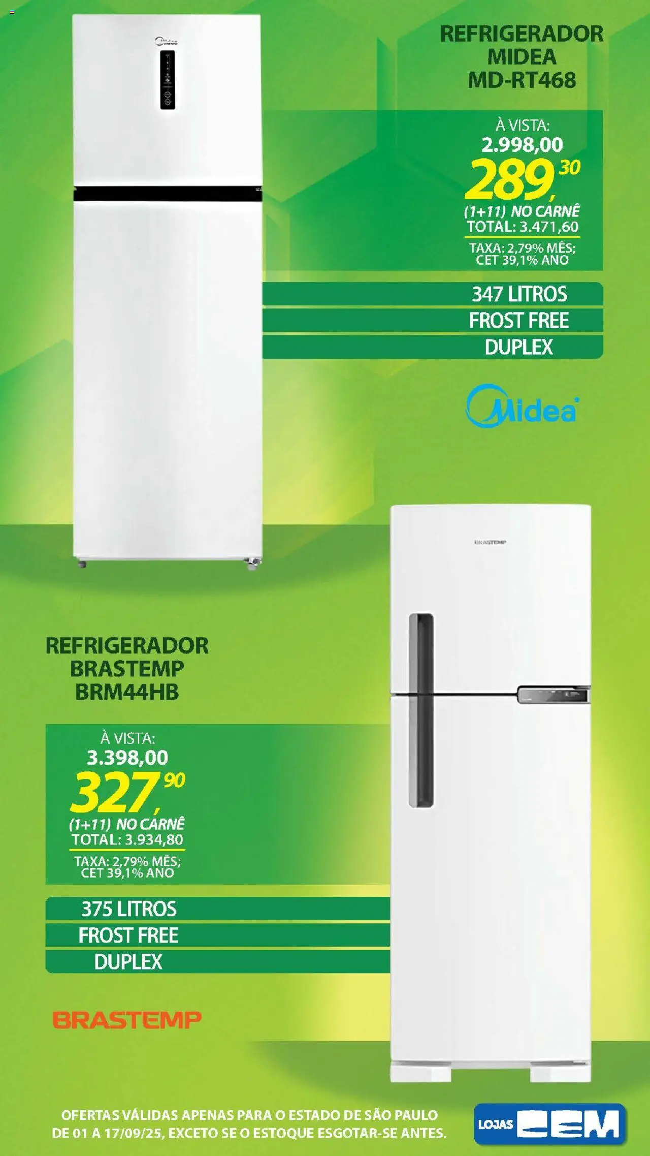 Lojas Cem Folheto - válido de 01.09.2025 | Página: 33 | Produtos: Refrigerador, Carne